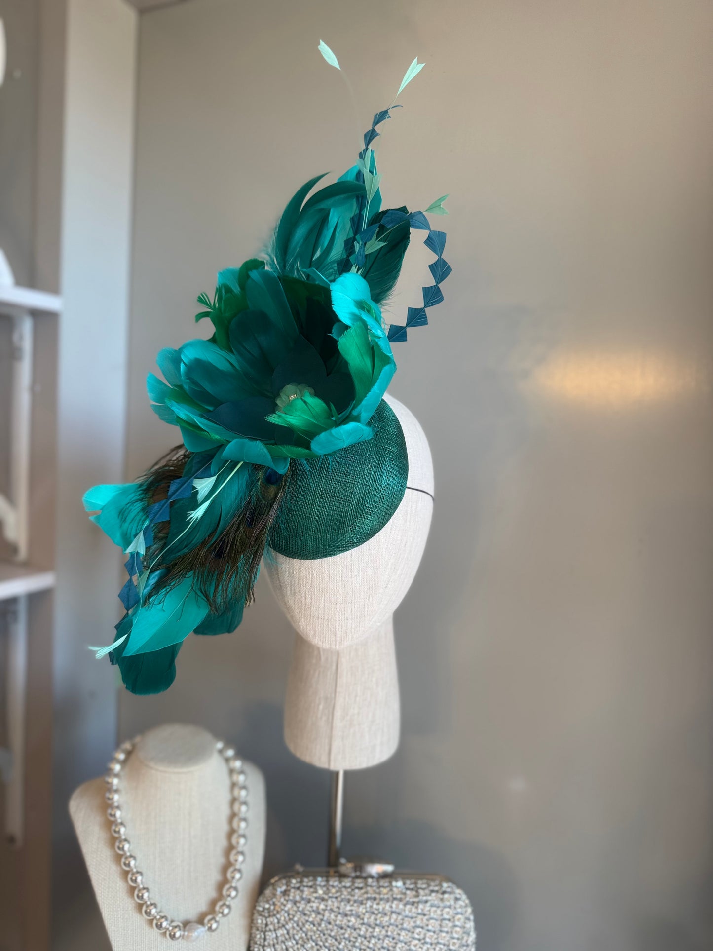 “Minna” Green peacock statement fascinator