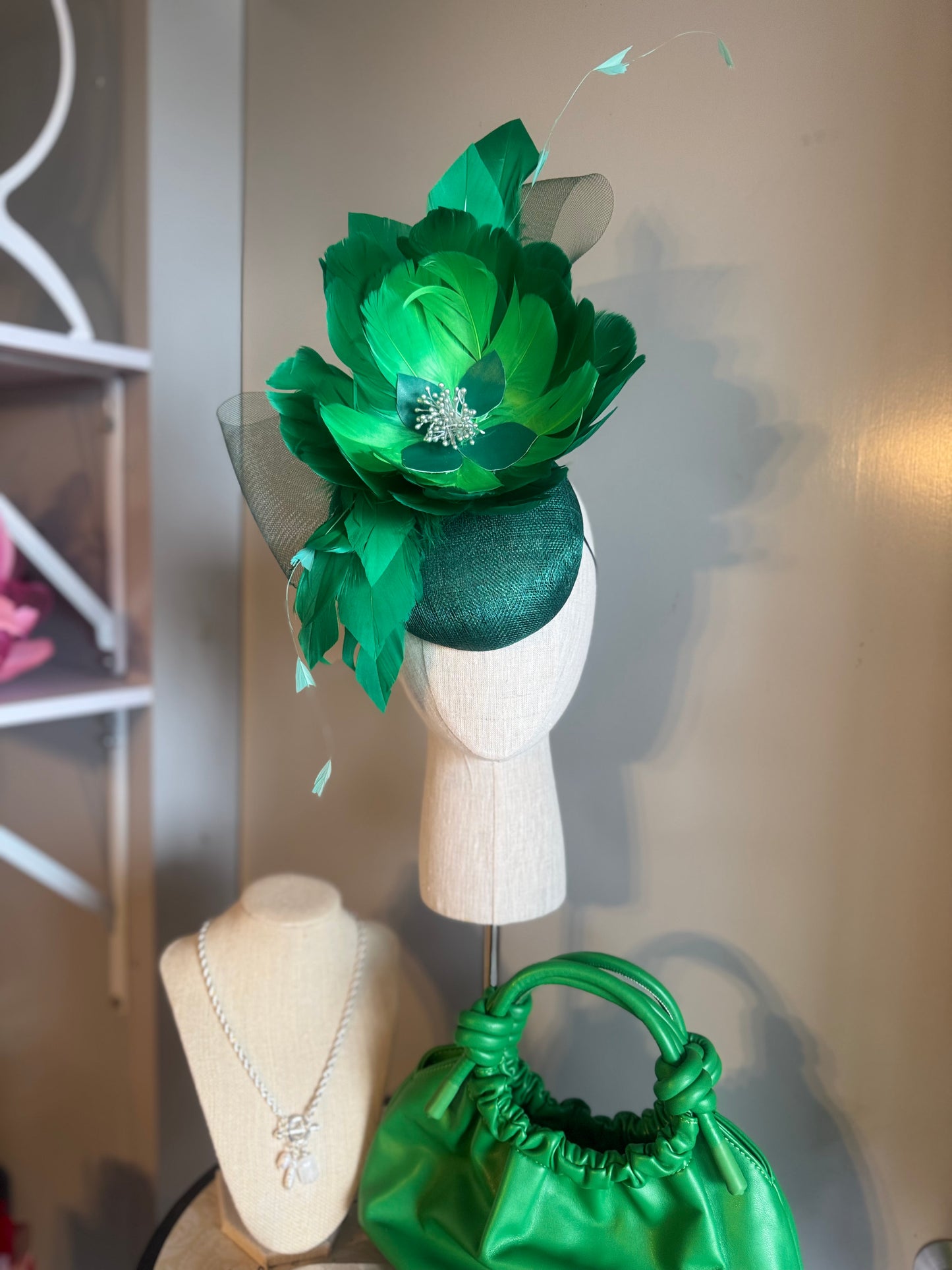 “Catherine” Green feather floral