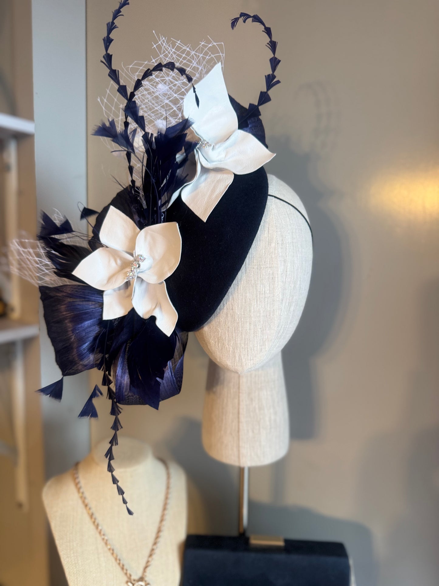 “Gabby” Navy and white pillbox