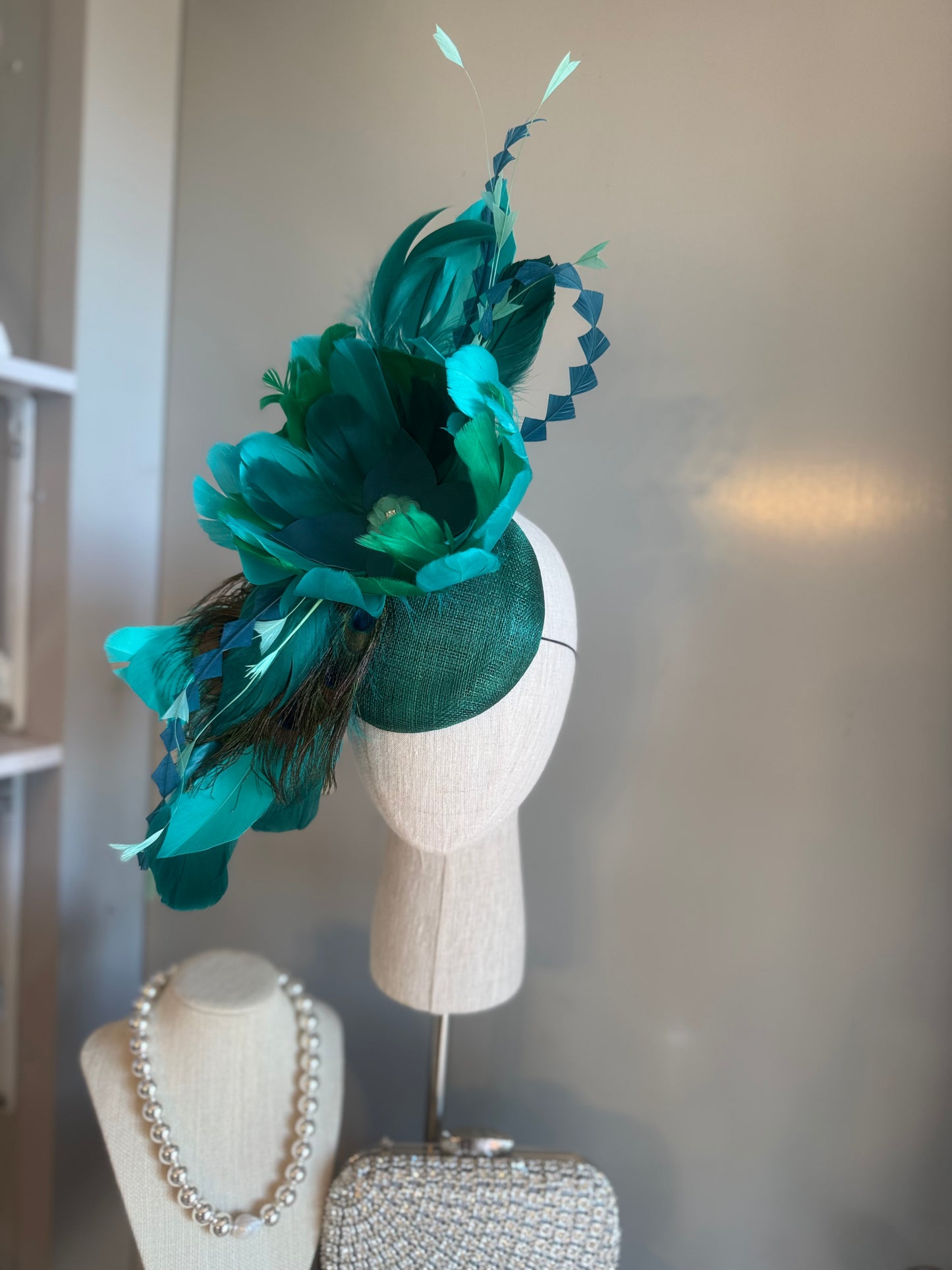 “Minna” Green peacock statement fascinator