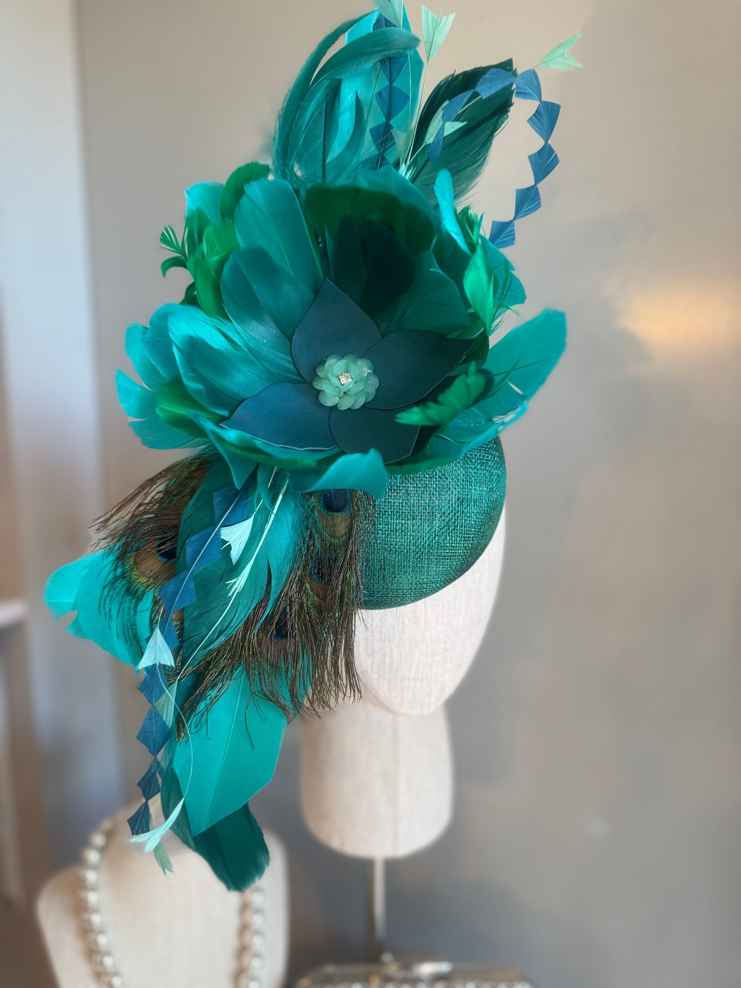 “Minna” Green peacock statement fascinator