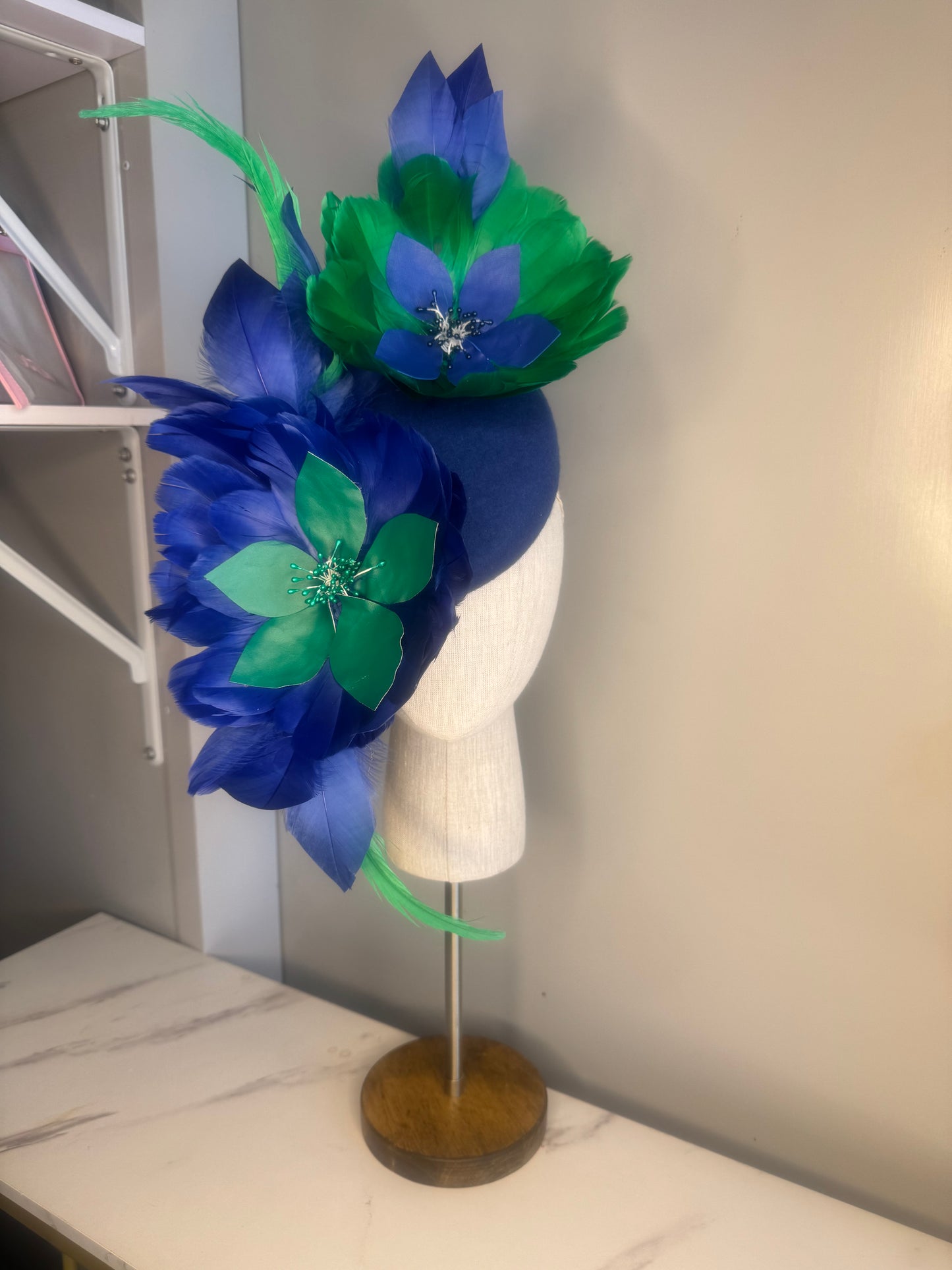 “Samantha” blue & green statement pillbox