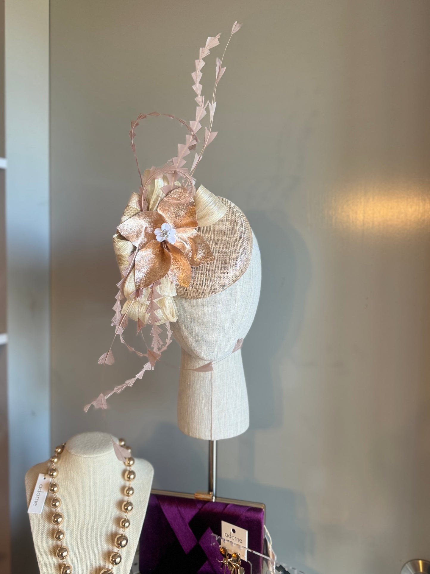 “Emmi” rose gold statement fascinator