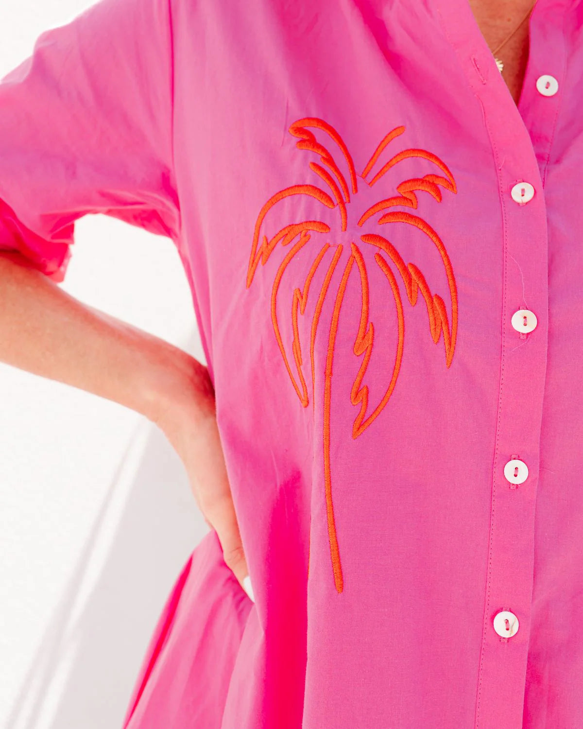 Bridie pink palm shirt dress size Small (8-10) sizing runs large