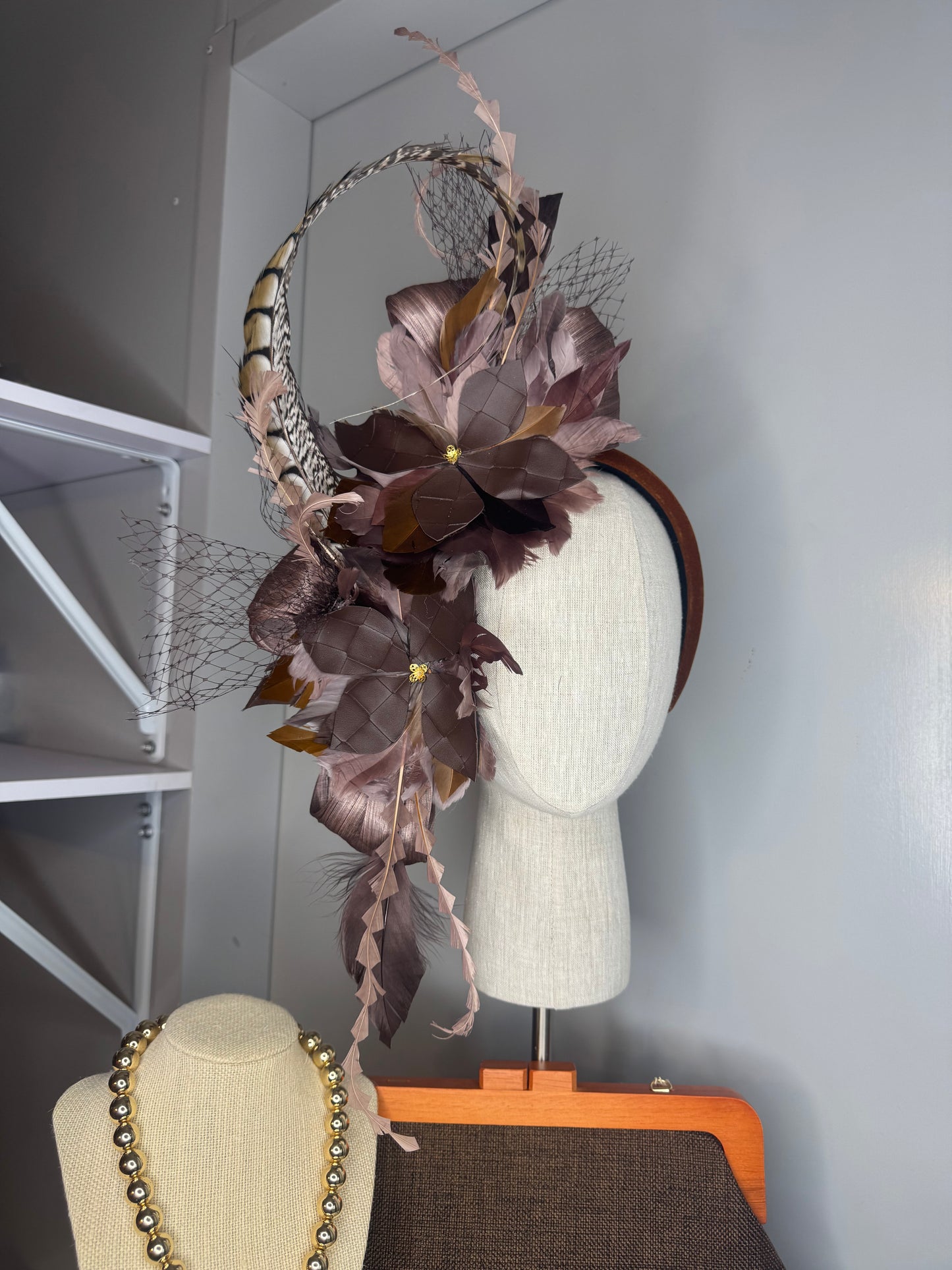 “Harley” chocolate brown feather statement