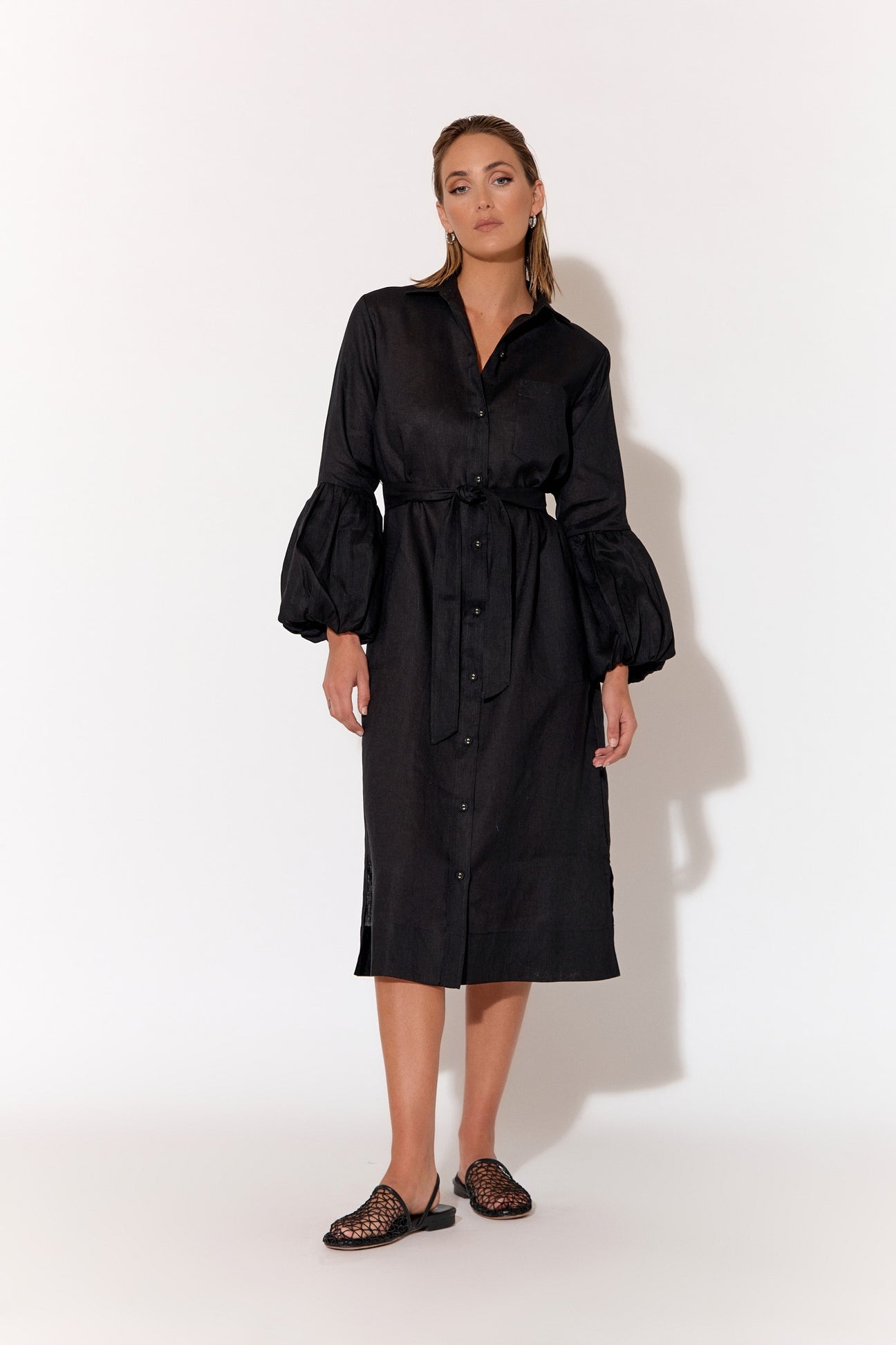 Grace long bubble sleeve linen dress size 12
