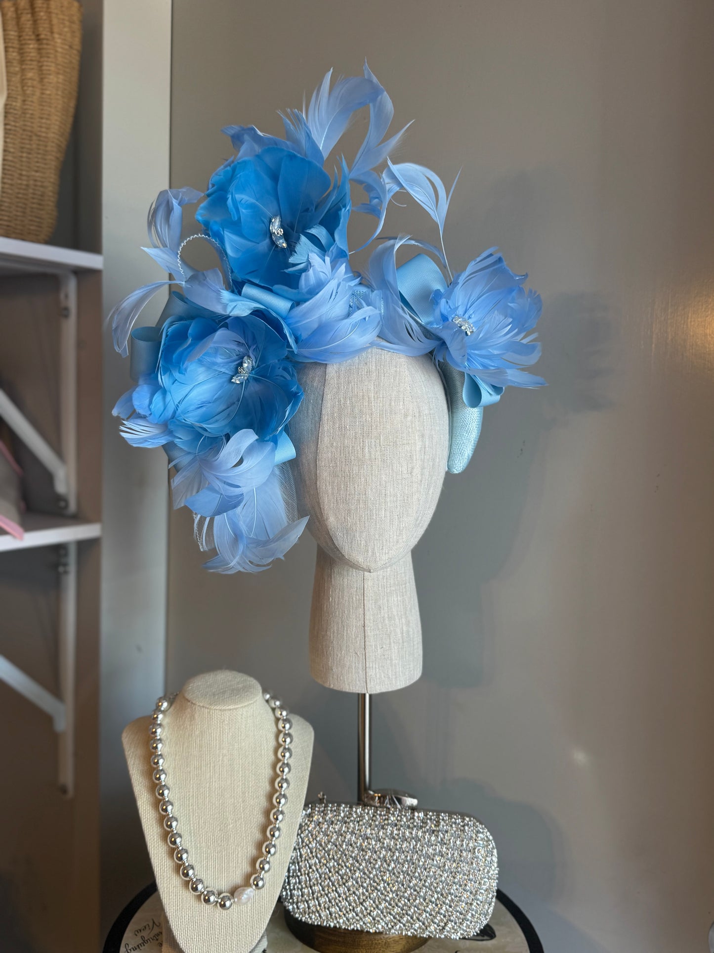 “Leah” blue floral sinamay padded statement headband