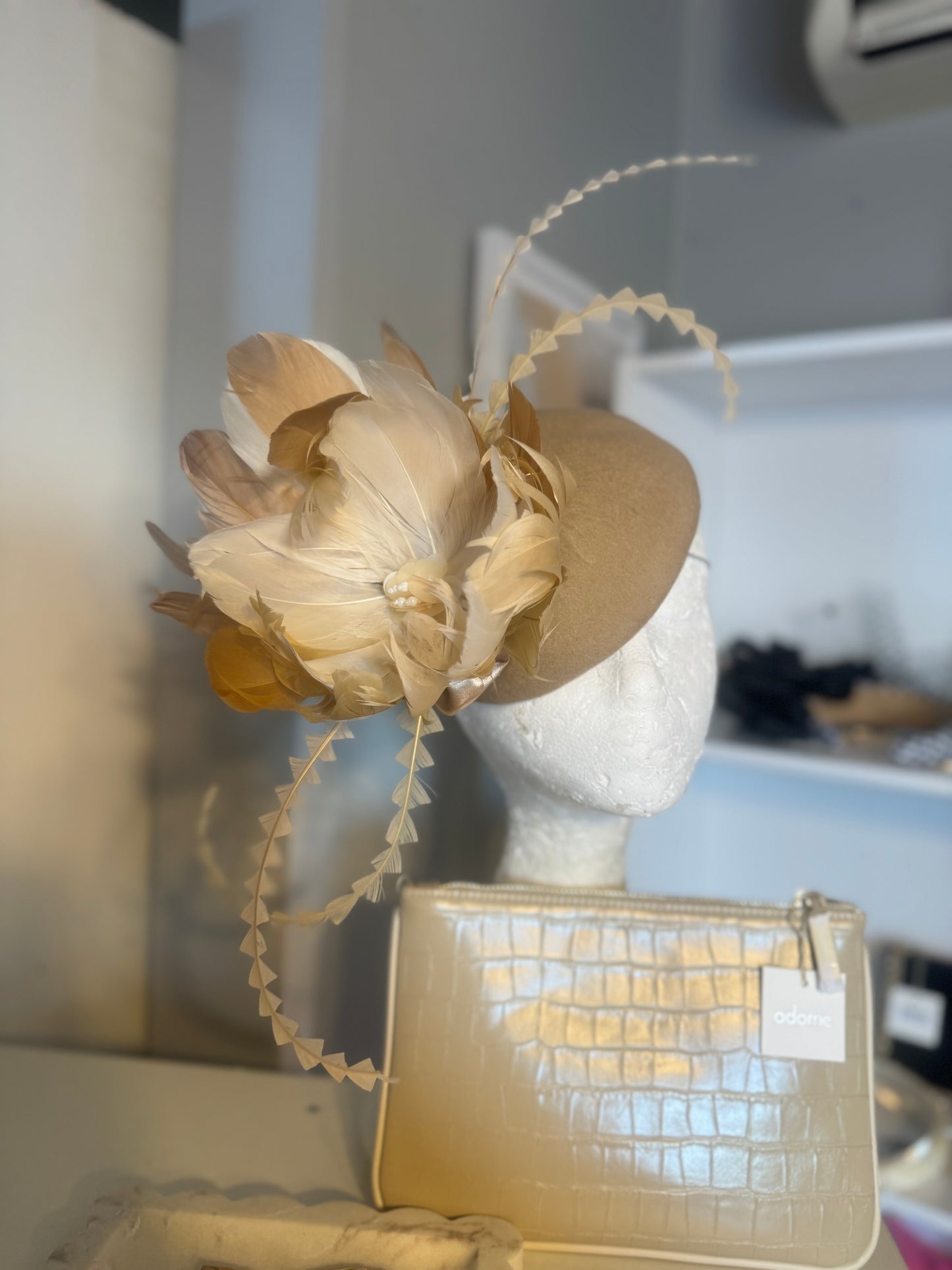 “Clara” nude cream feather felt/wool button