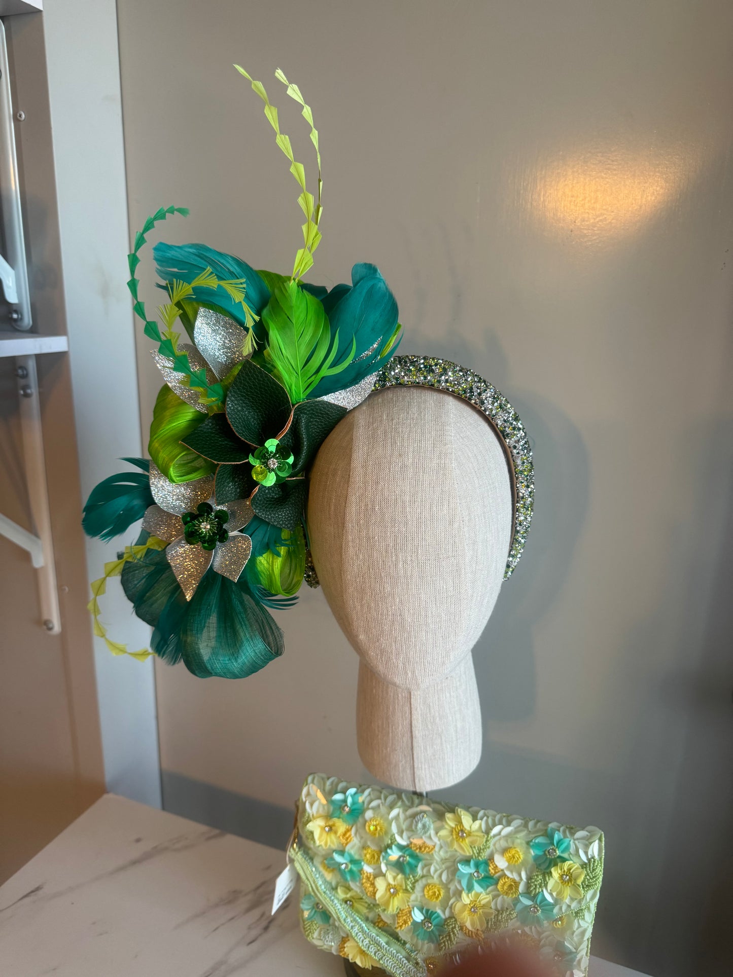 “Monique” green floral headband