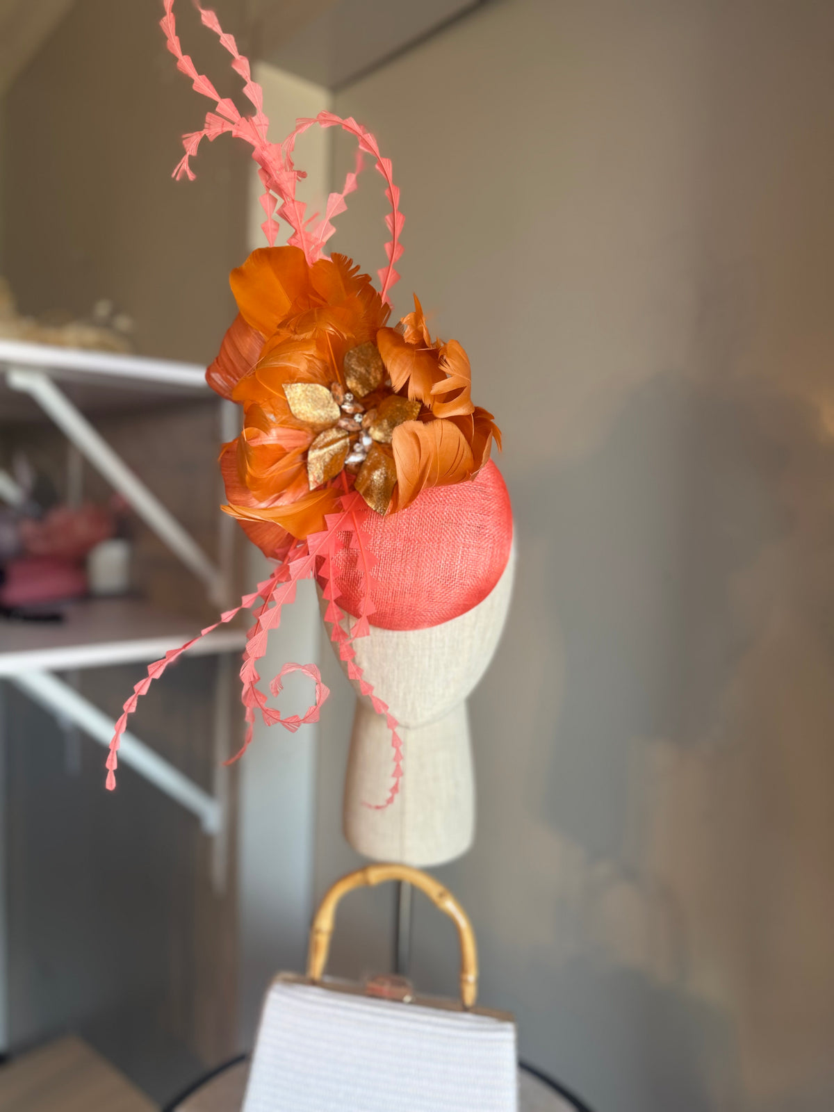 “Libby” coral orange and gold statement
