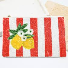 Beaded red and white striped lemon bag