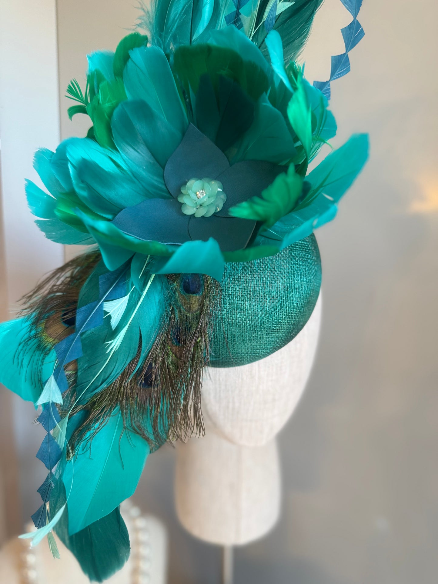 “Minna” Green peacock statement fascinator