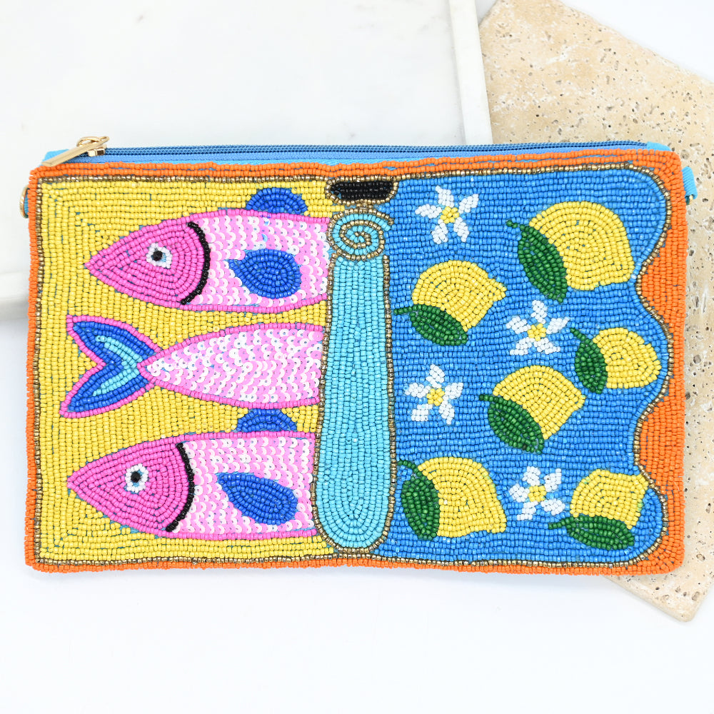 Fish/Lemon beaded clutch-Anna Nova