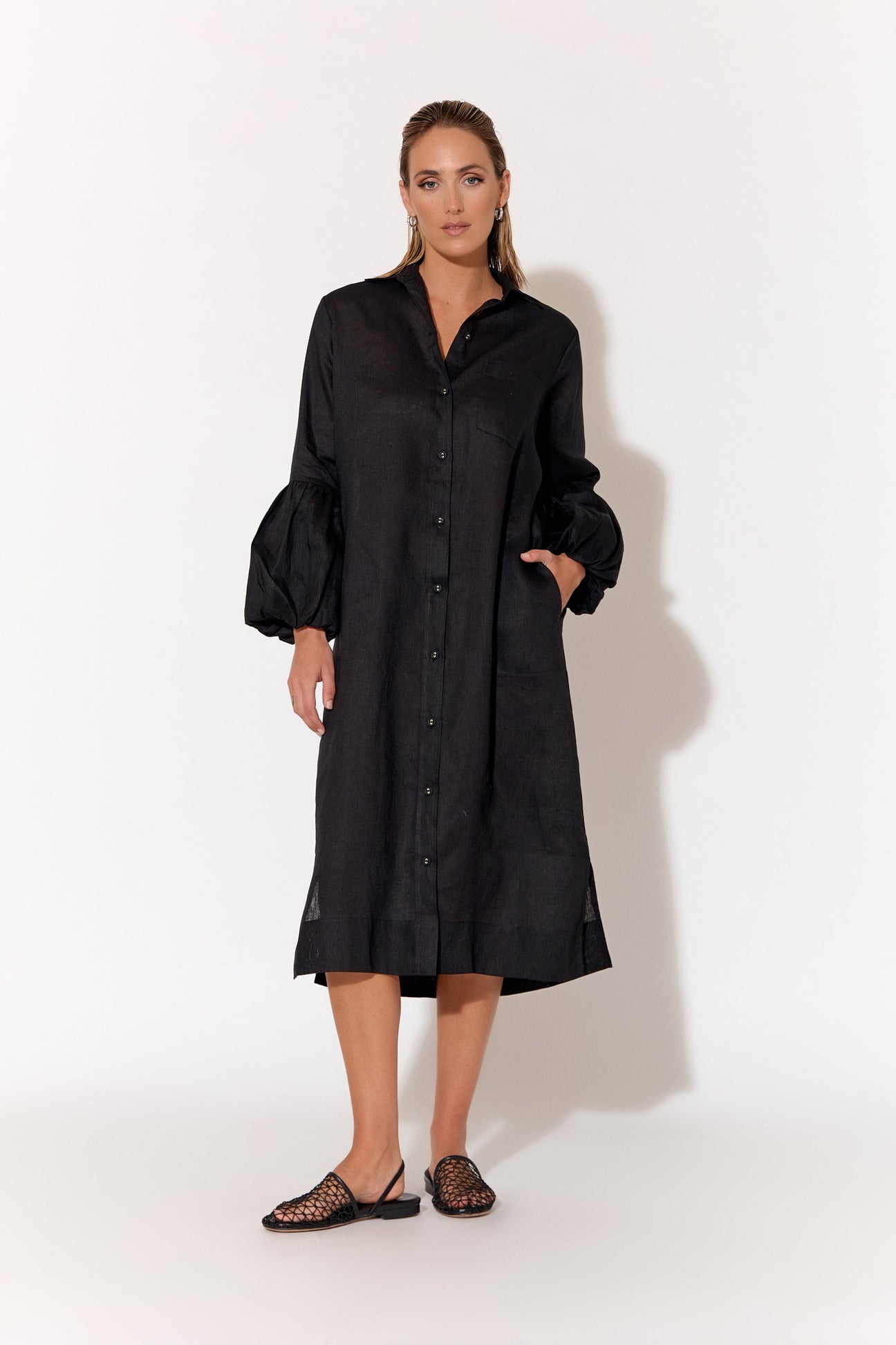 Grace long bubble sleeve linen dress size 12