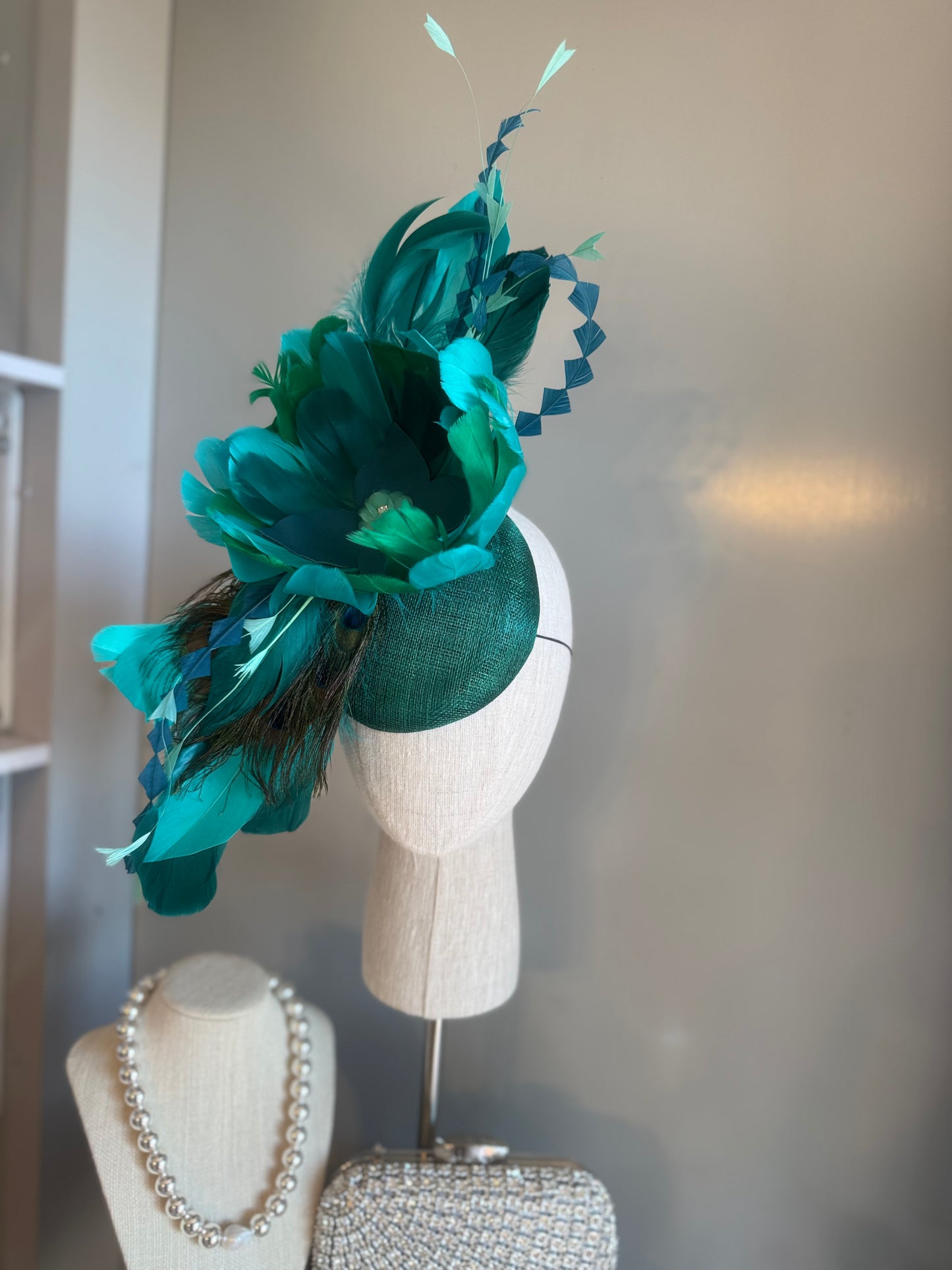 “Minna” Green peacock statement fascinator