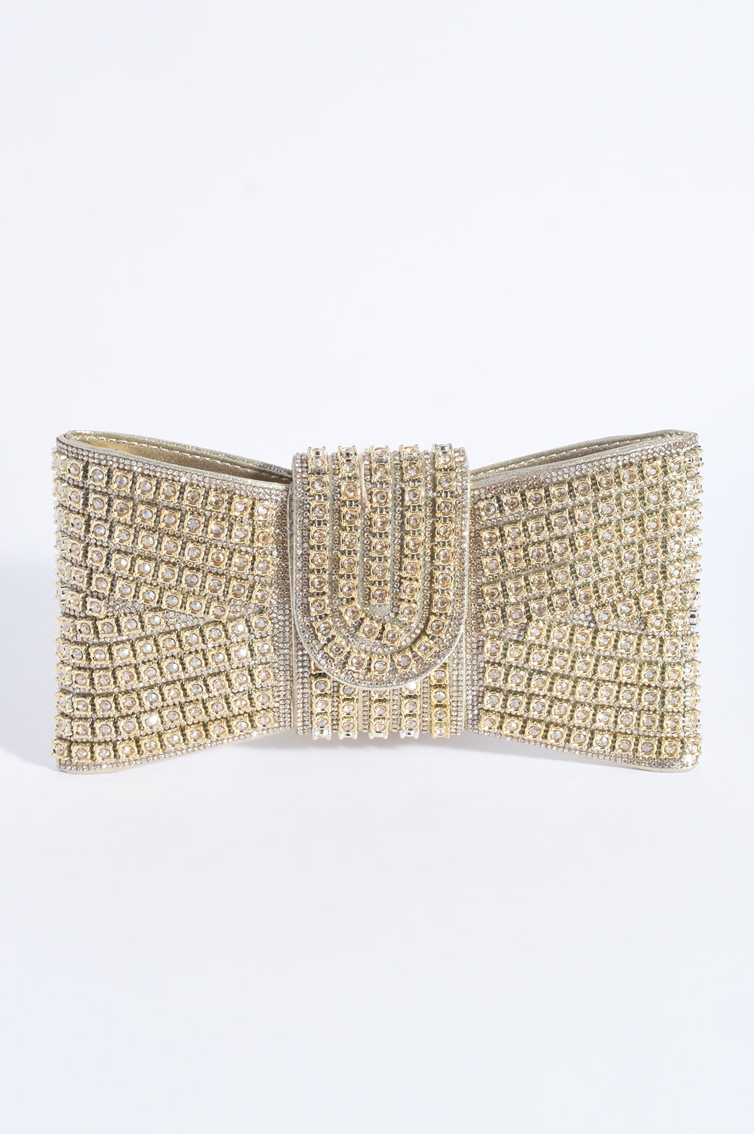 Stephie diamantee bow clutch gold