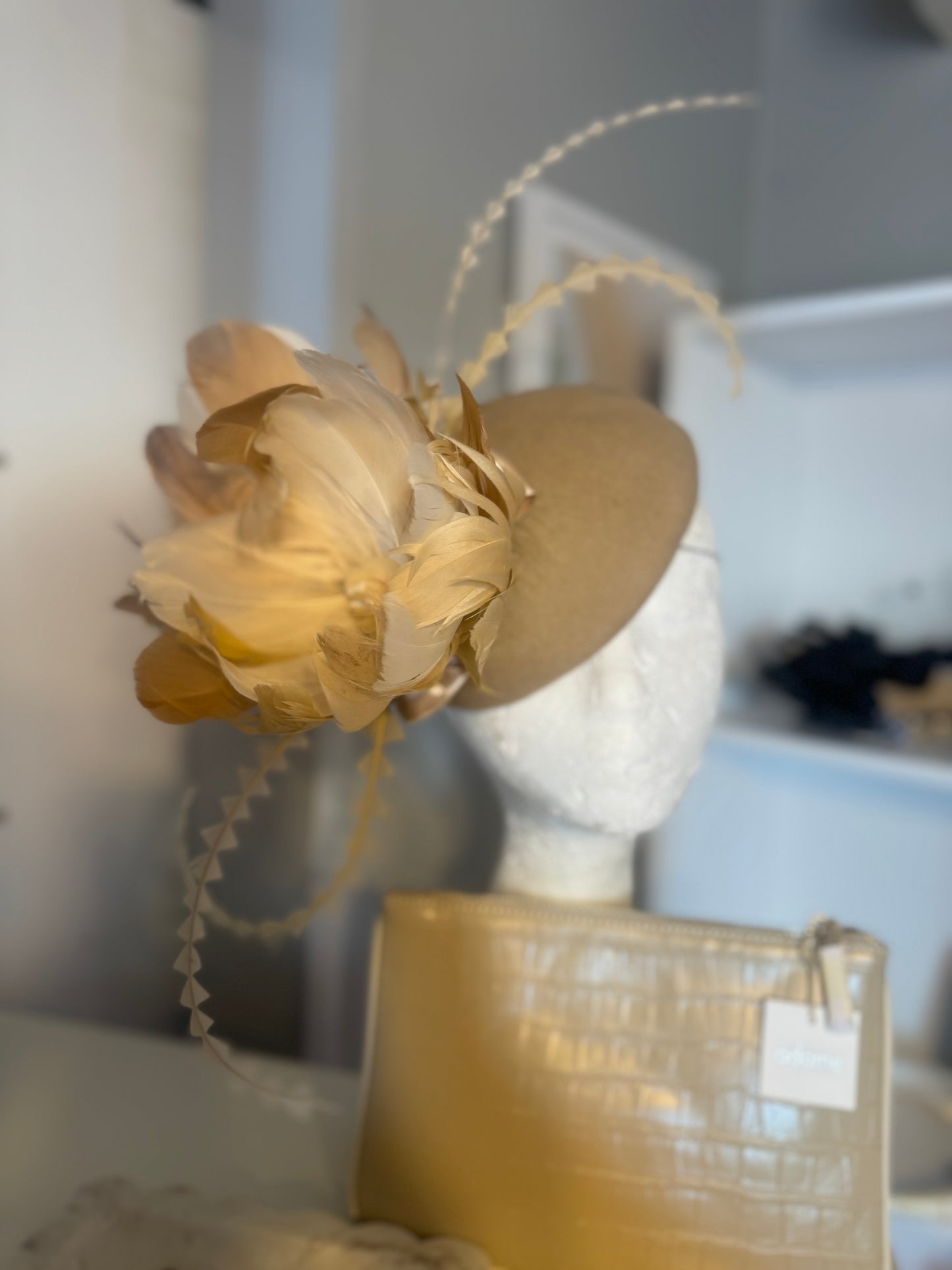 “Clara” nude cream feather felt/wool button