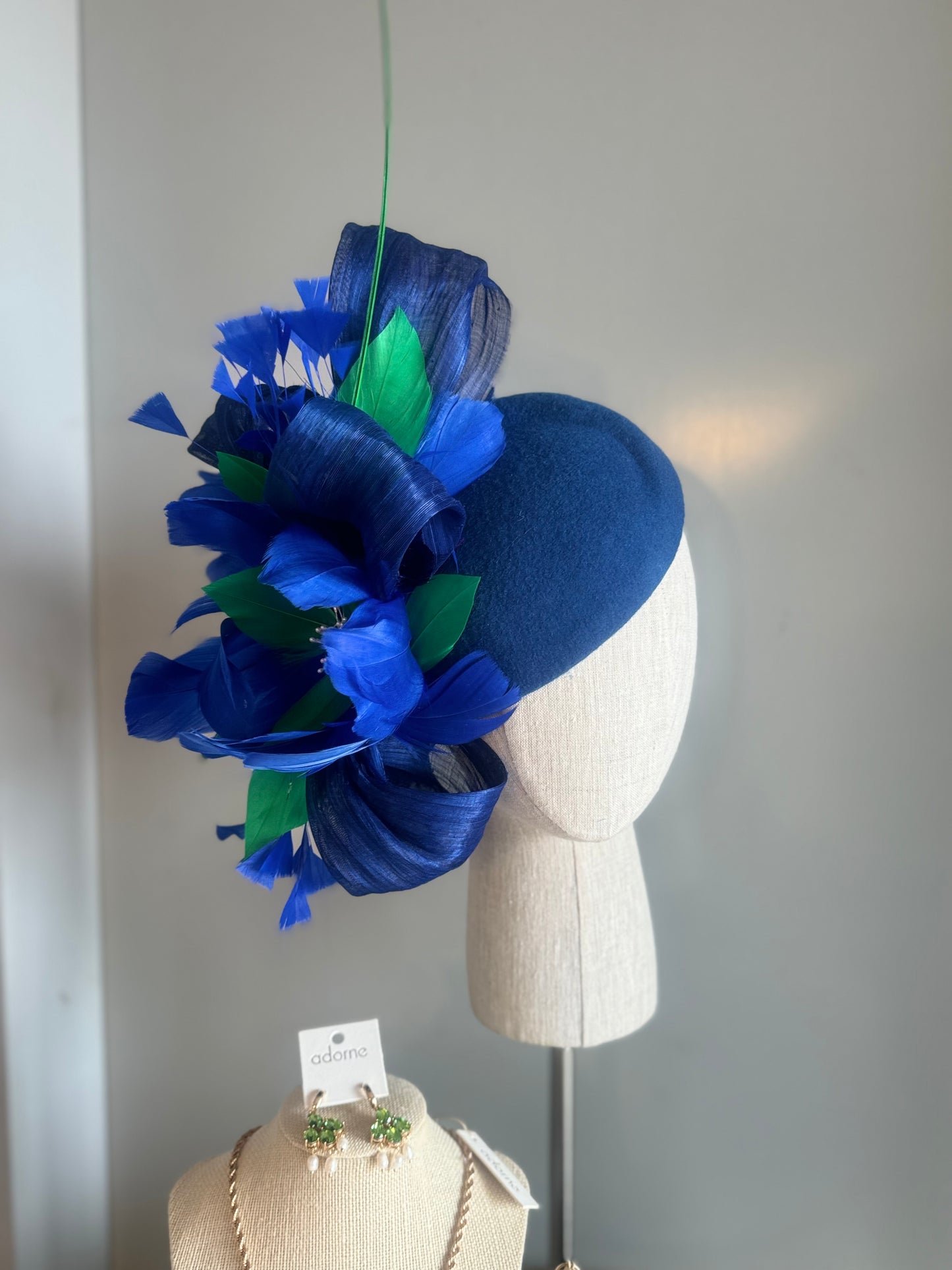 “Leigh” cobalt & green pillbox