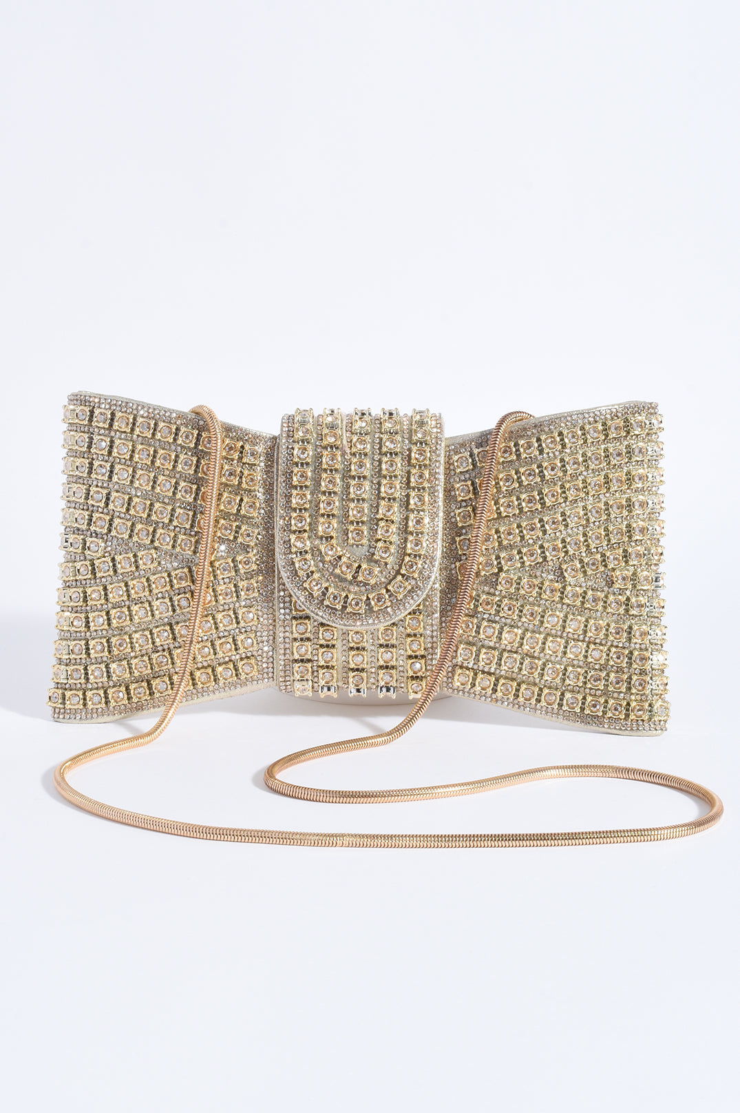 Stephie diamantee bow clutch gold