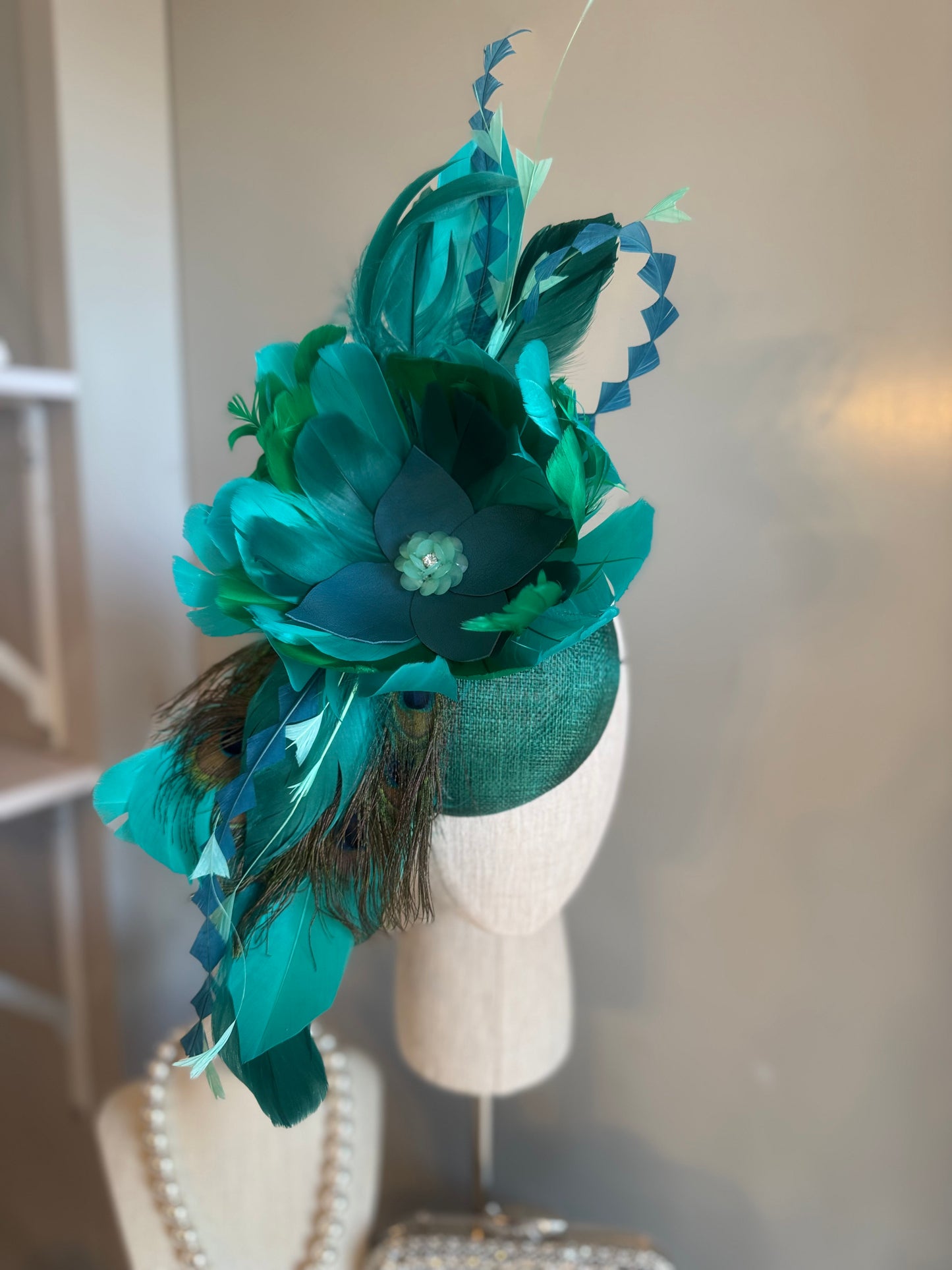 “Minna” Green peacock statement fascinator