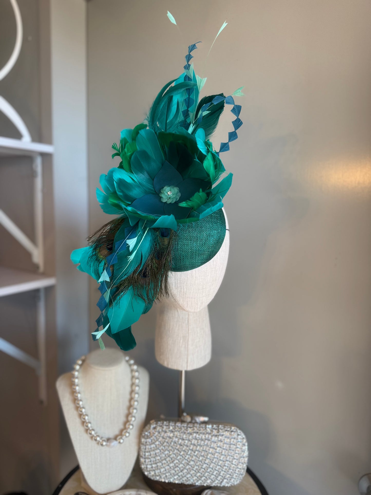 “Minna” Green peacock statement fascinator