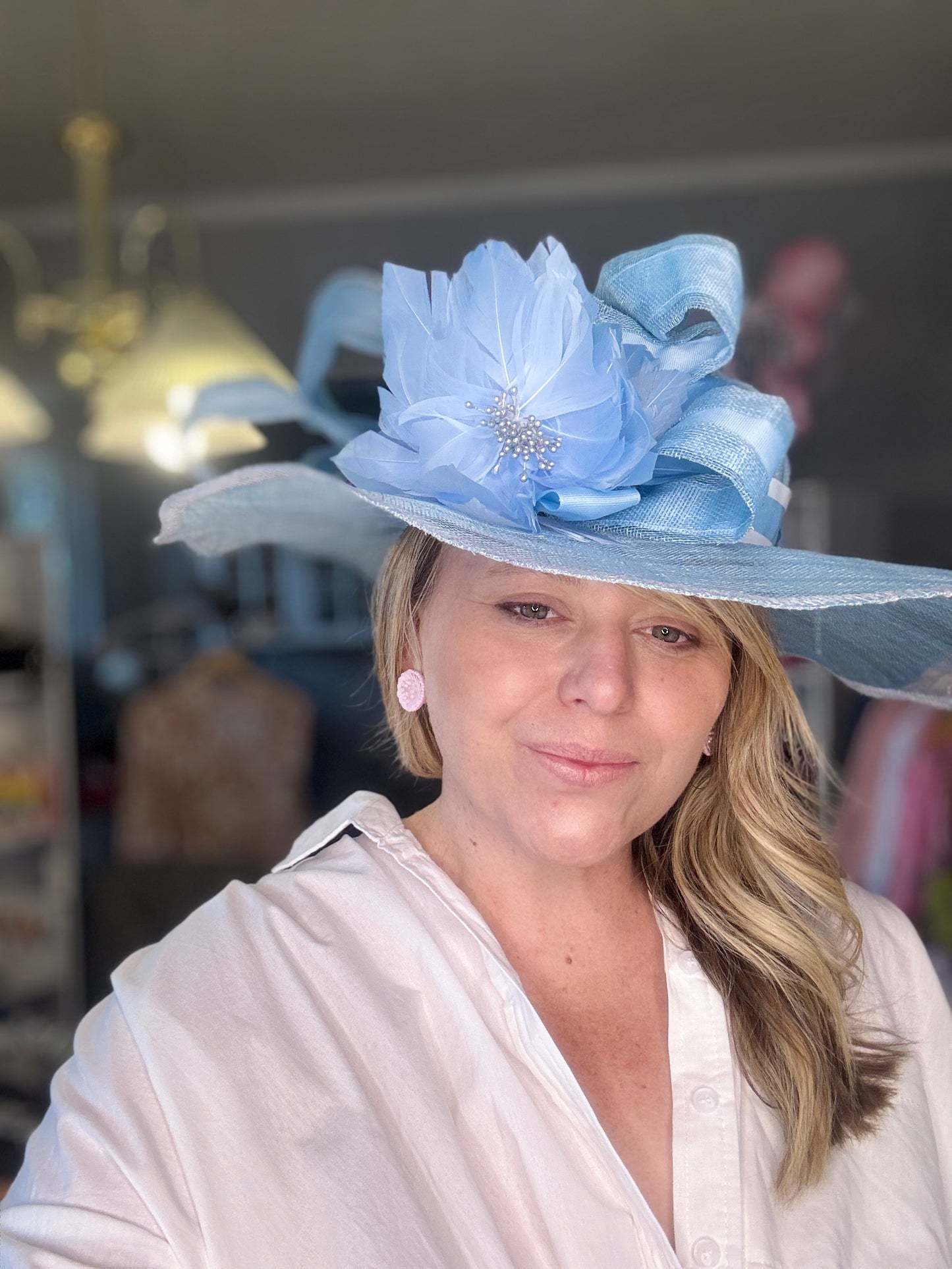 “Alicia” blue sinamay brim size 57/58cm