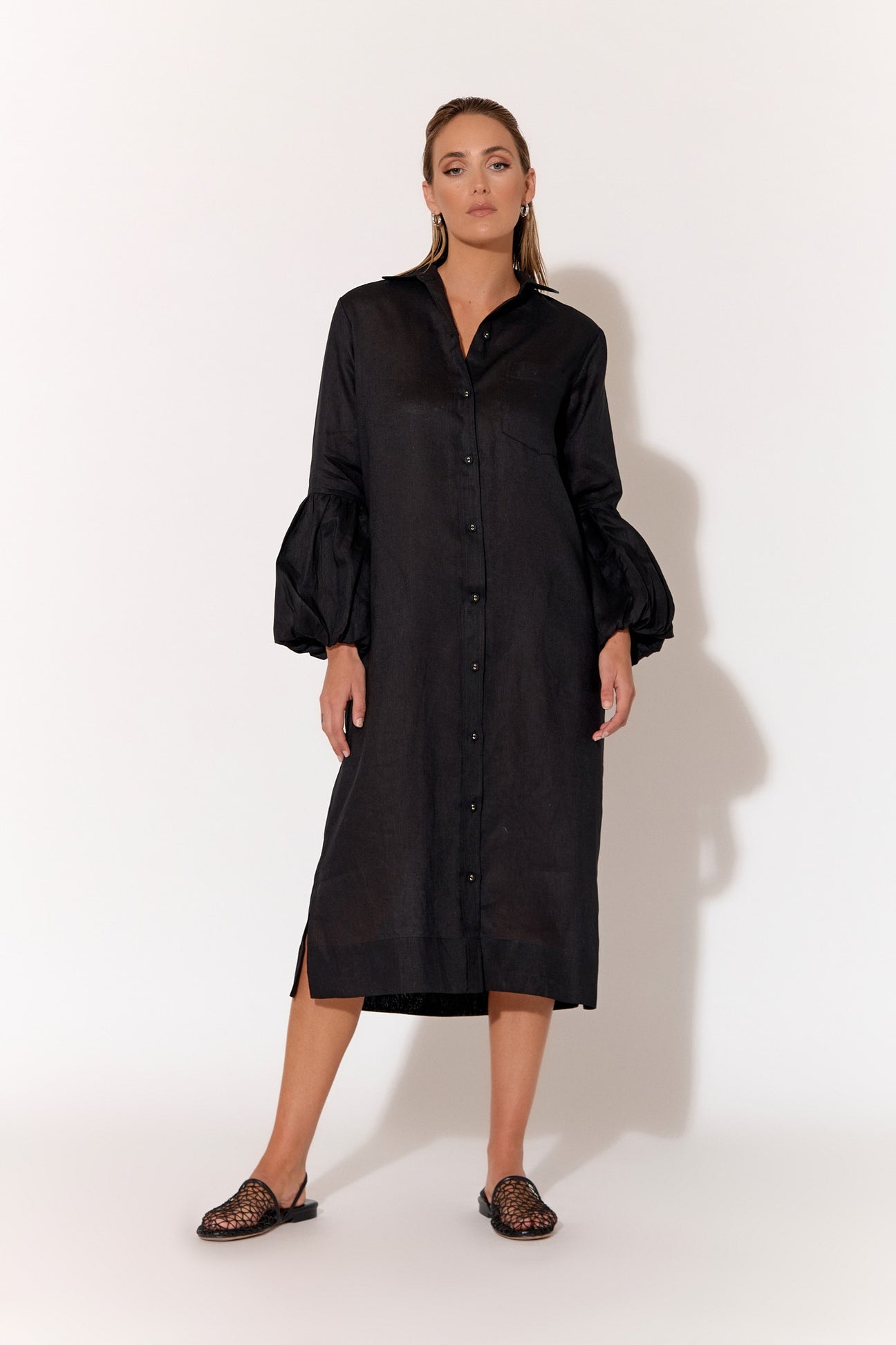 Grace long bubble sleeve linen dress size 12