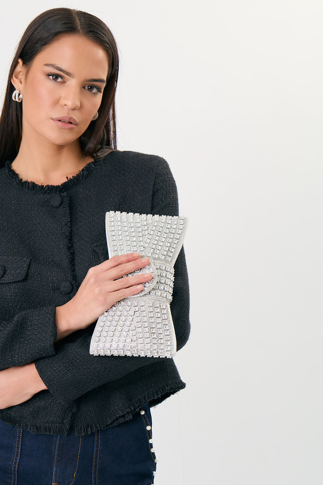 Stephie diamantee bow clutch gold
