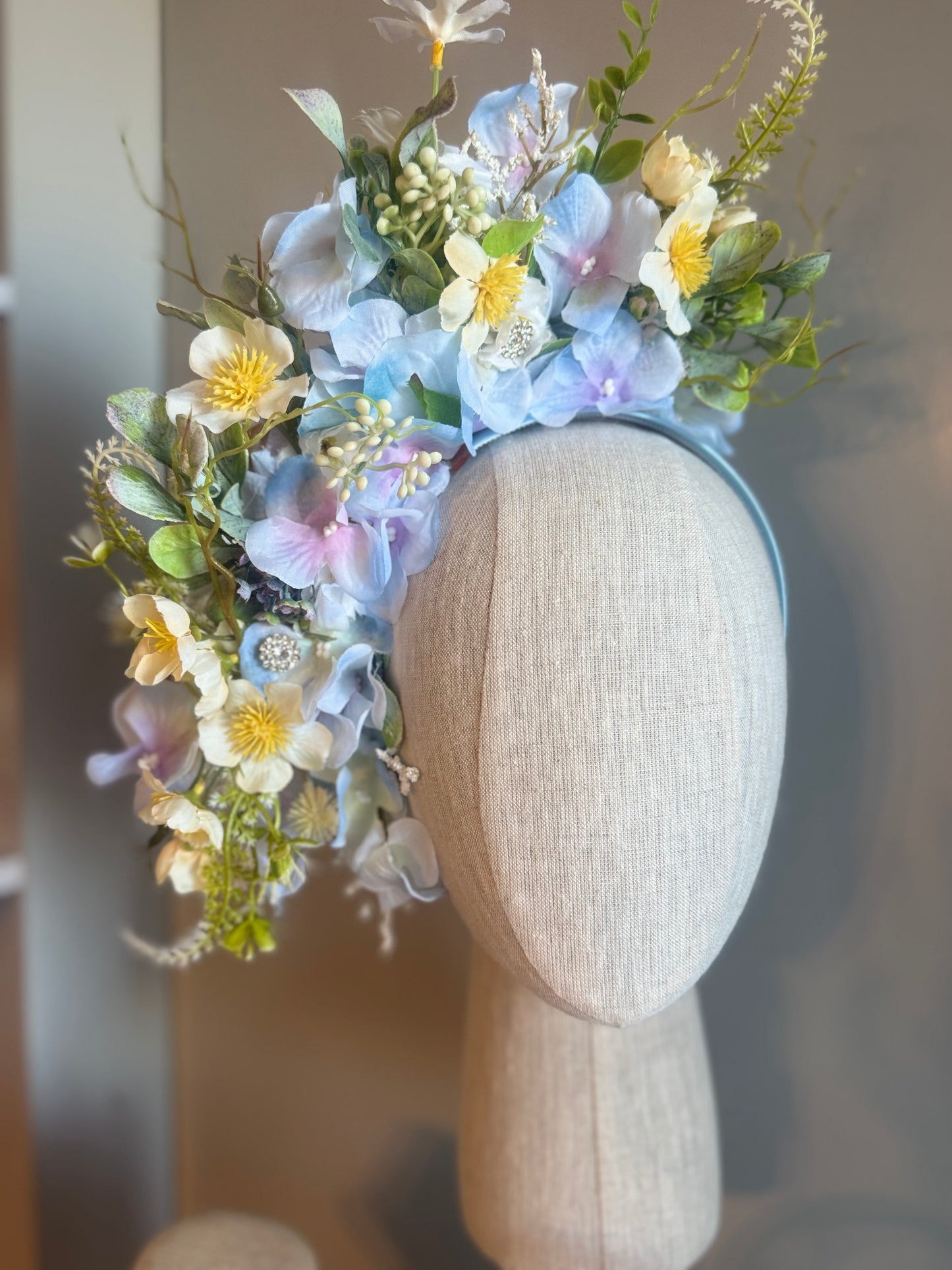 “Trinnie” blue spring floral fascinator