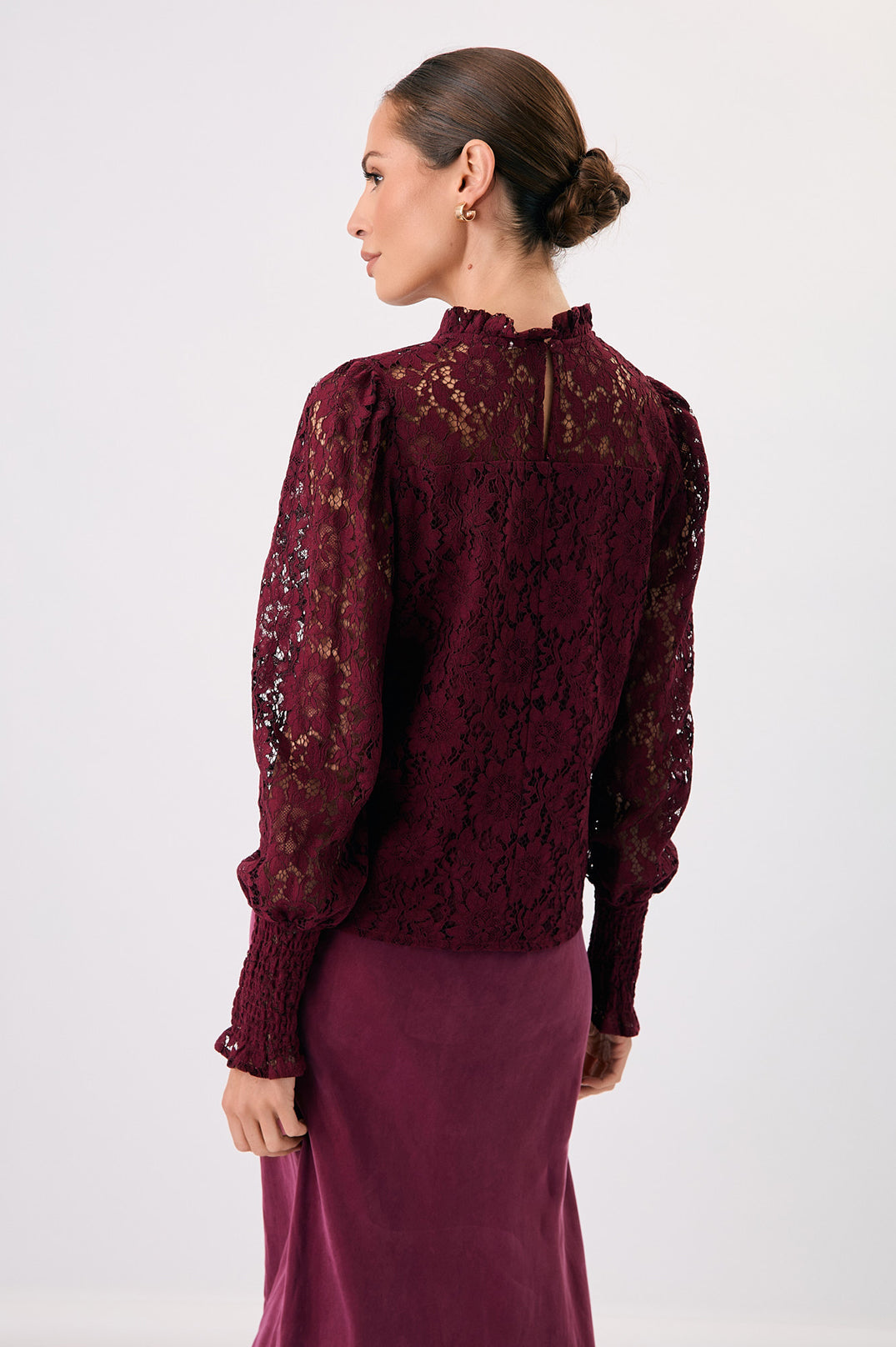 Olivia long sleeve lace top burgundy size 10