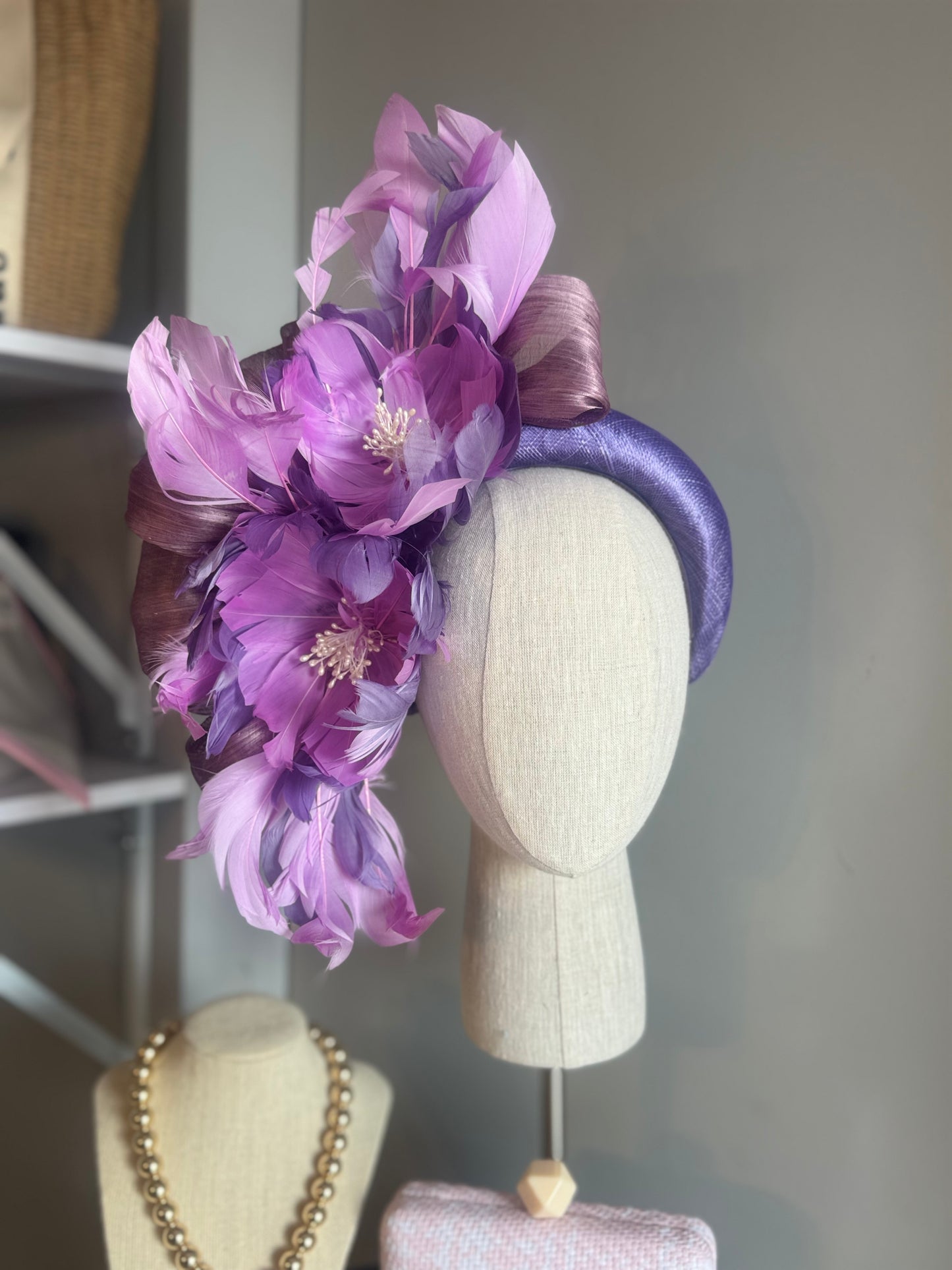 “Trish” purple lilac feather floral