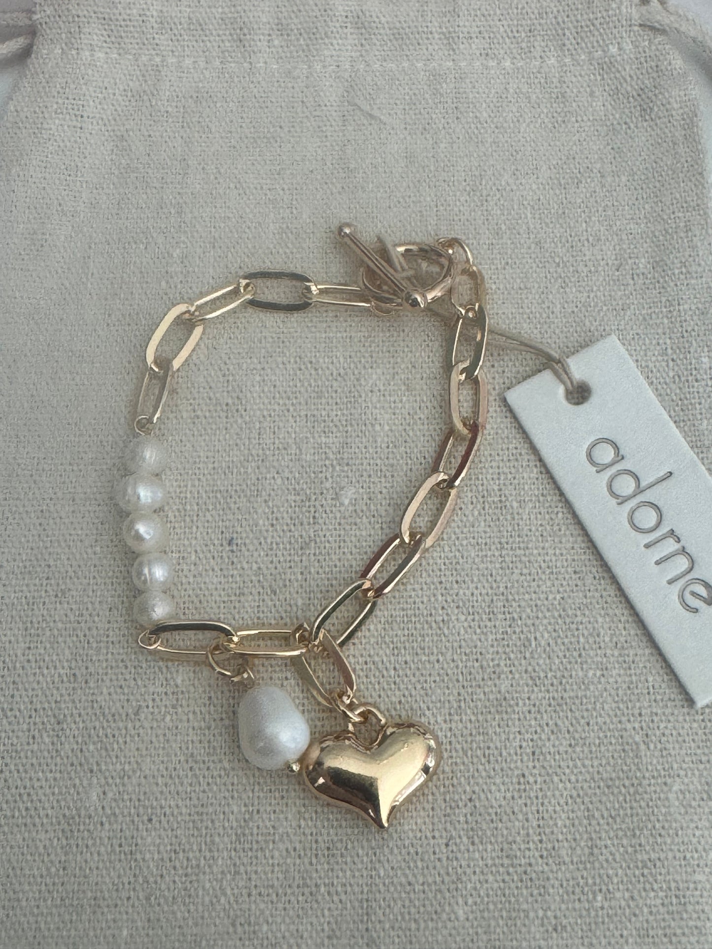 Heart and pearl drop bracelet
