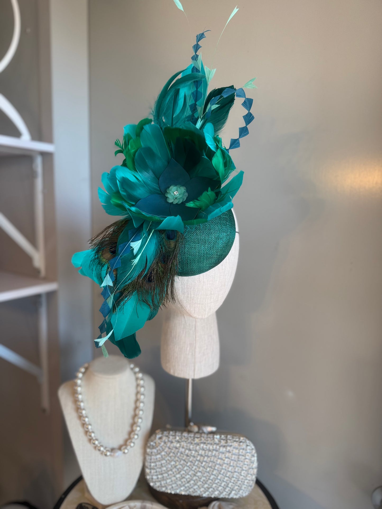 “Minna” Green peacock statement fascinator