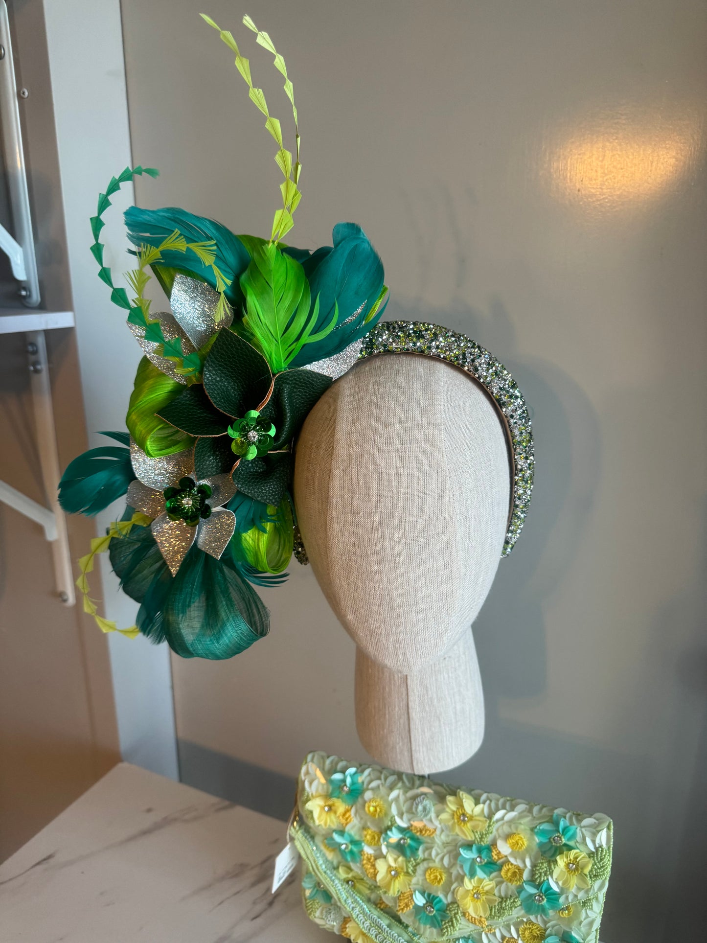 “Monique” green floral headband