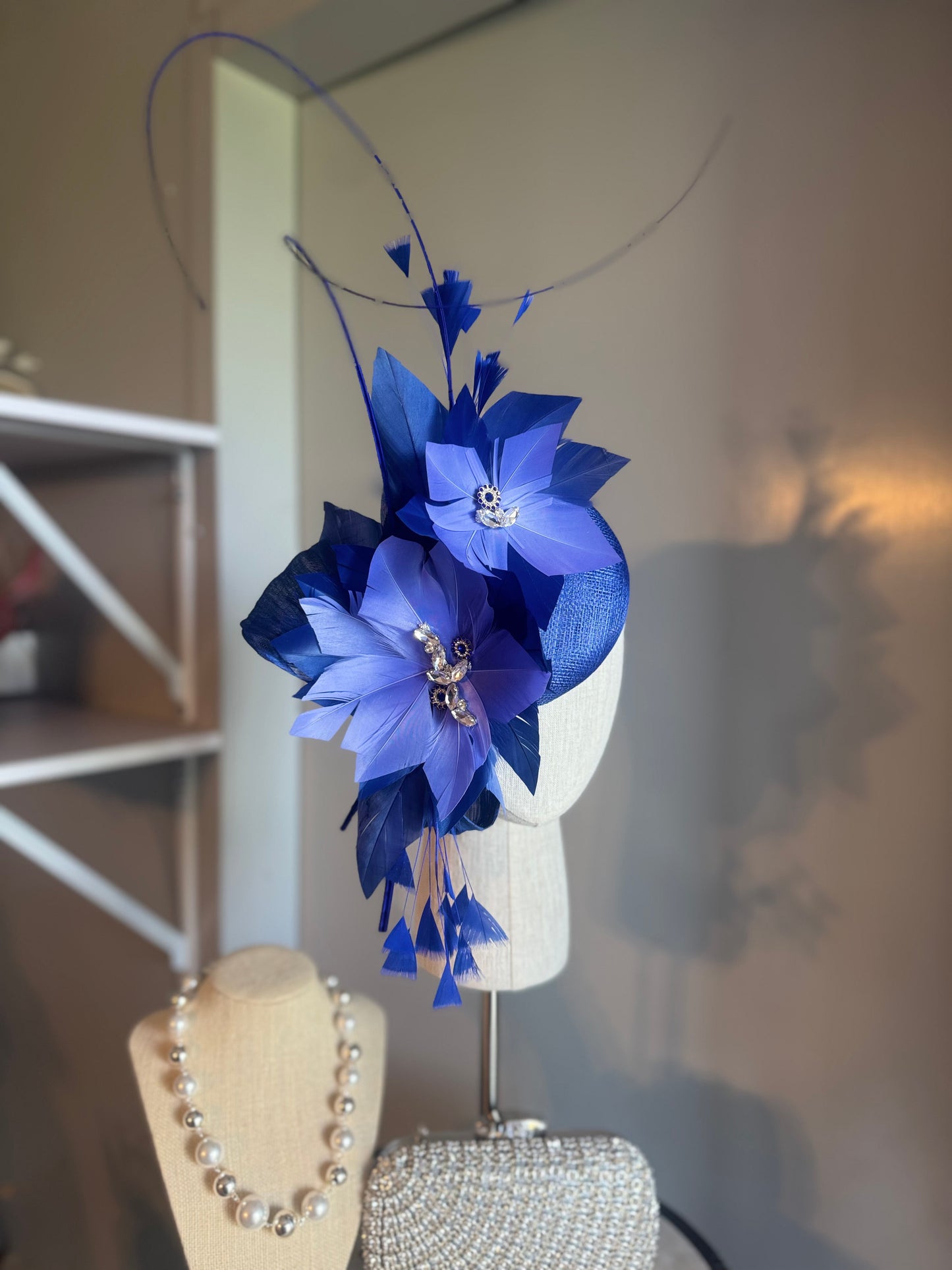 “Lauren” Blue feather statement