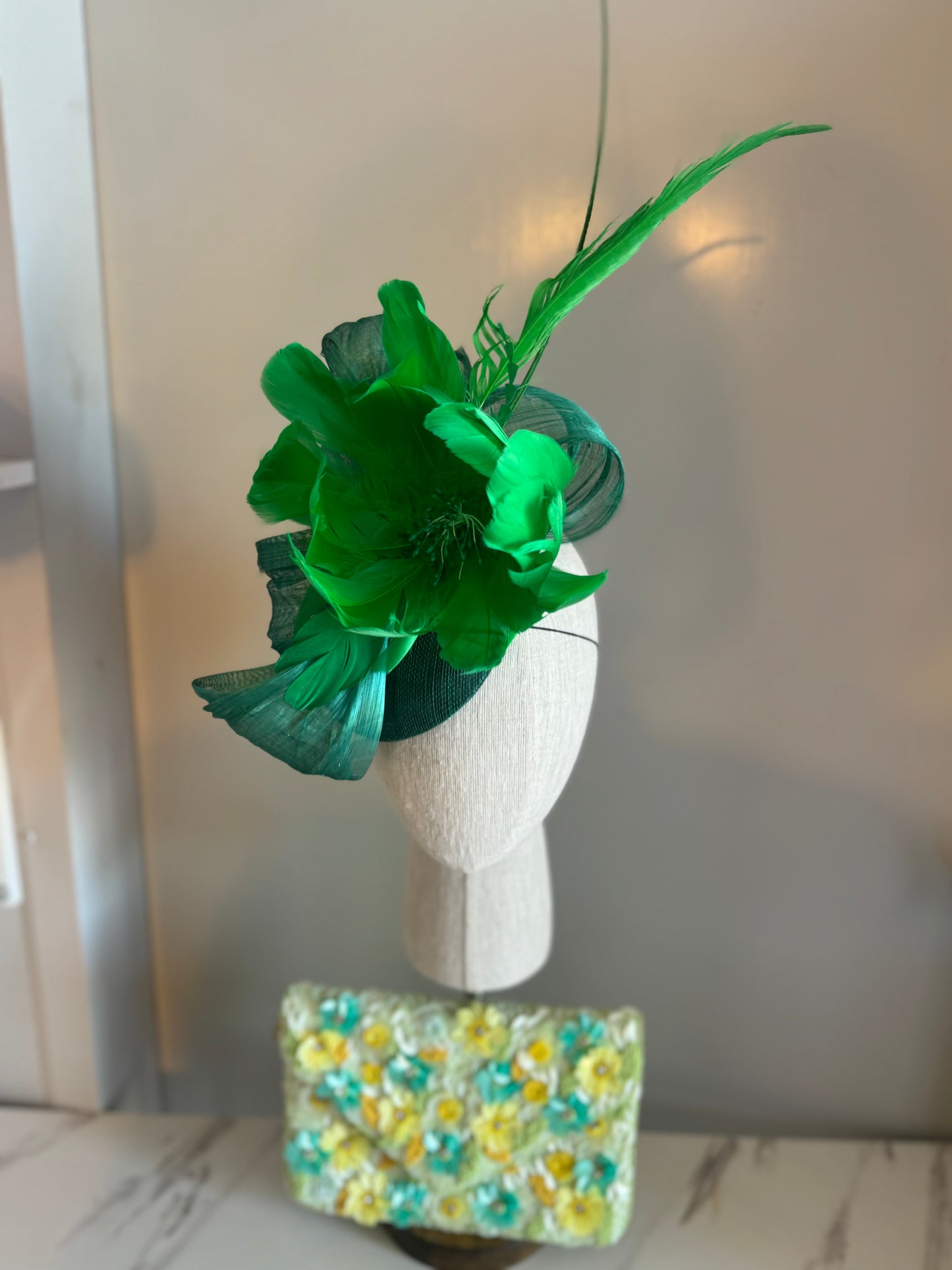“Kiki” green feather statement