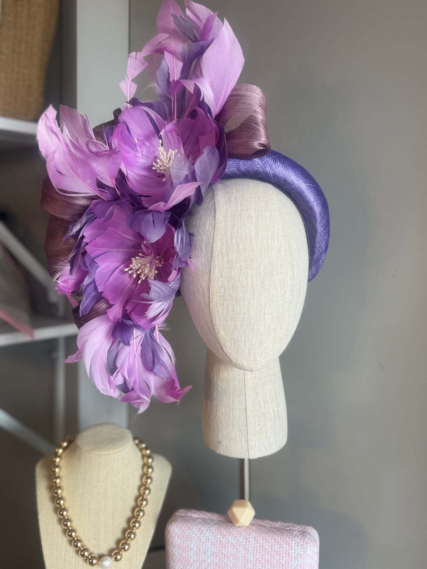 “Trish” purple lilac feather floral