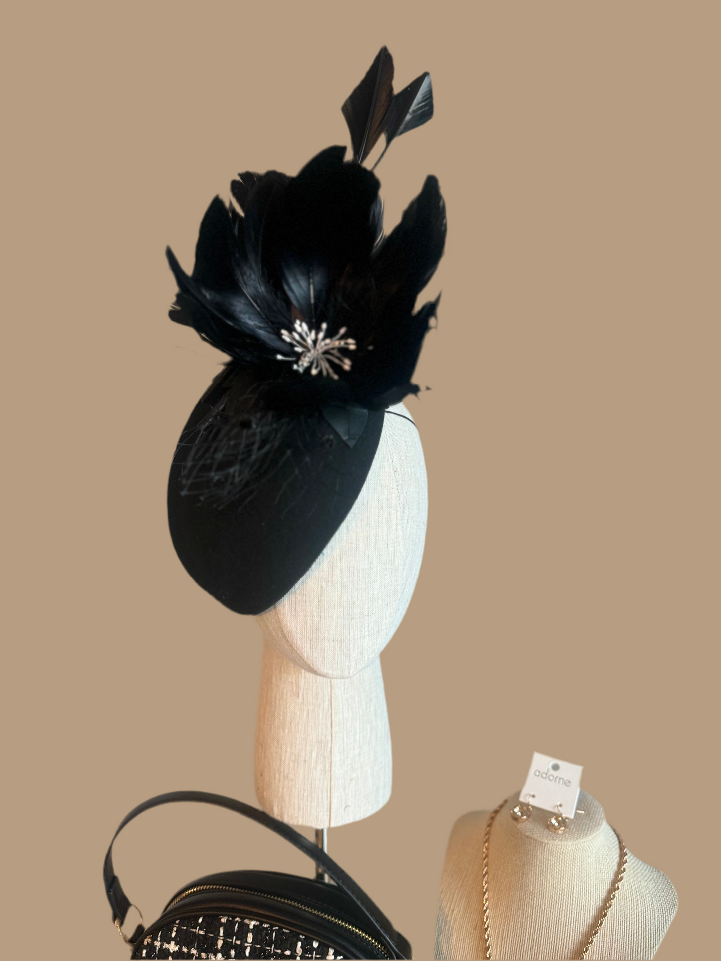 “Gypsy”black feather pillbox