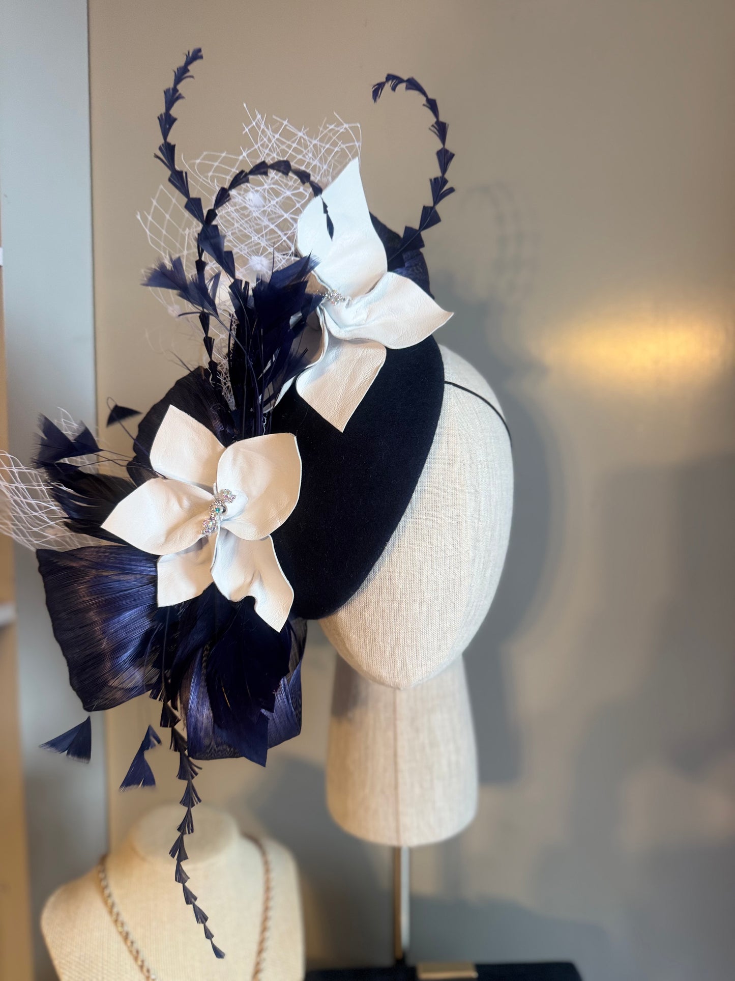 “Gabby” Navy and white pillbox