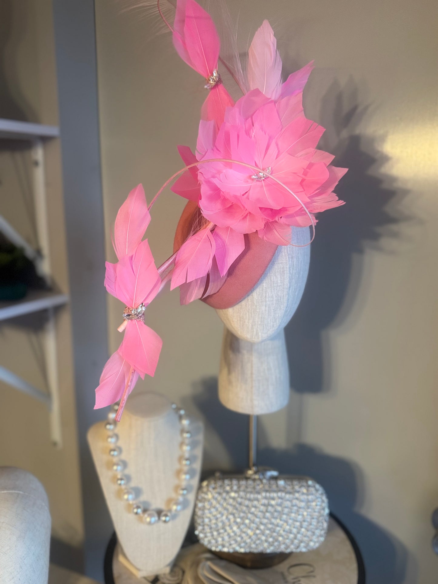 “Dakota” pink feather felt/wool statement