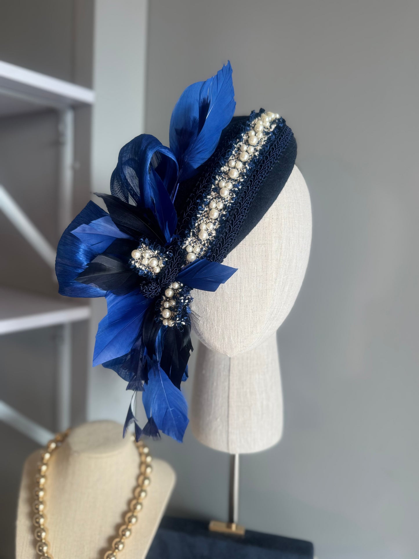 “Abilgail” Navy & cobalt felt/wool pillbox