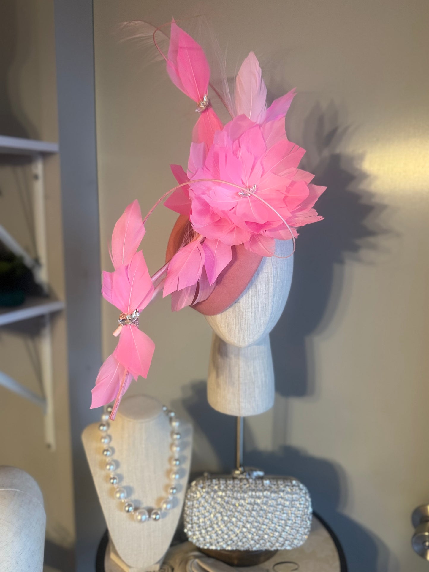 “Dakota” pink feather felt/wool statement