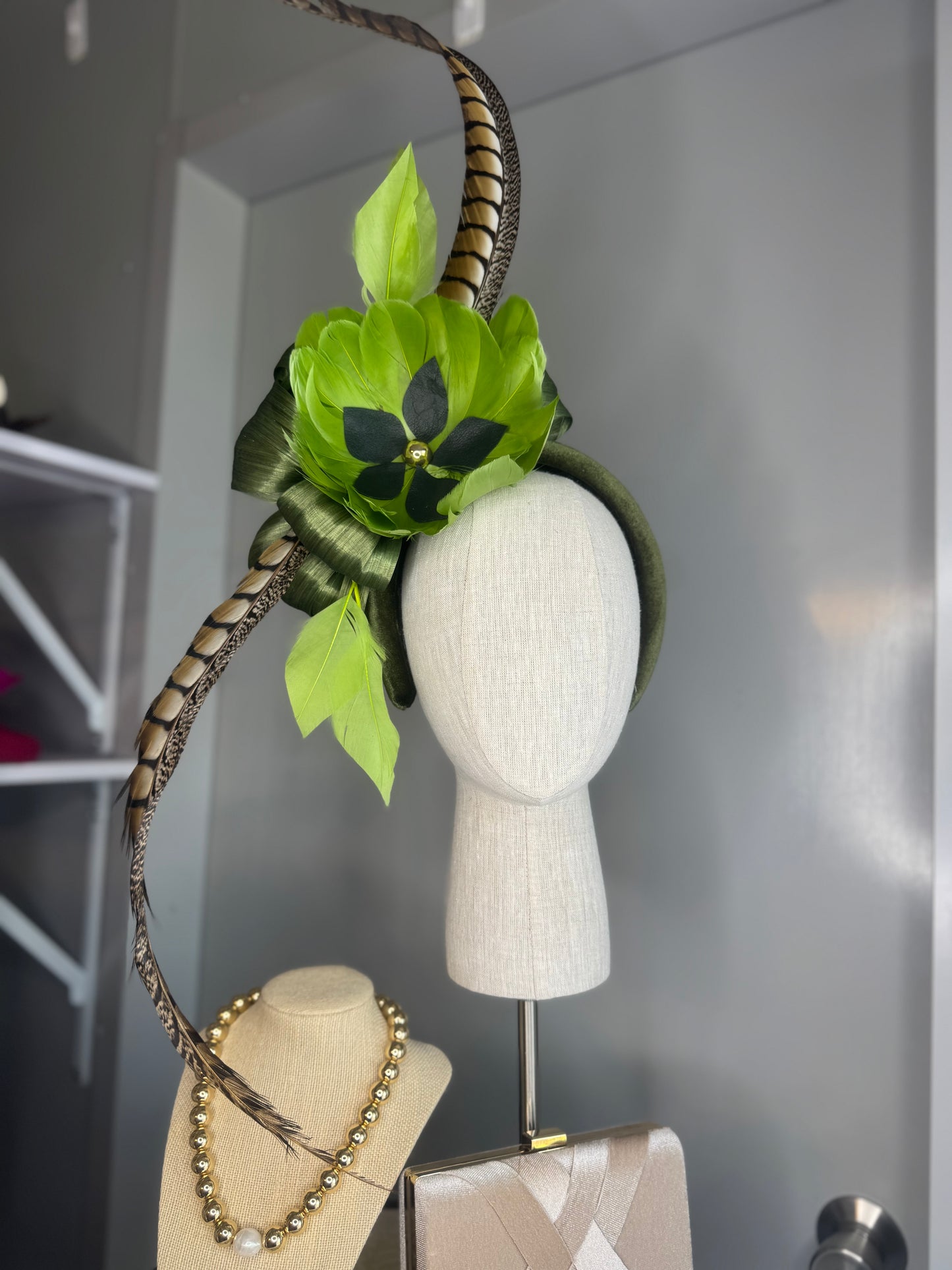 “Gretchen” Green feather statement