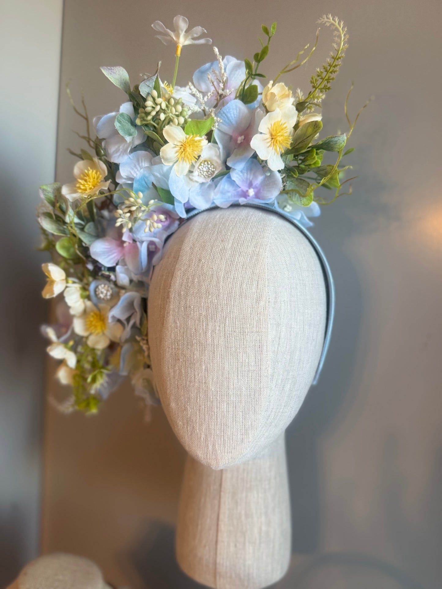 “Trinnie” blue spring floral fascinator