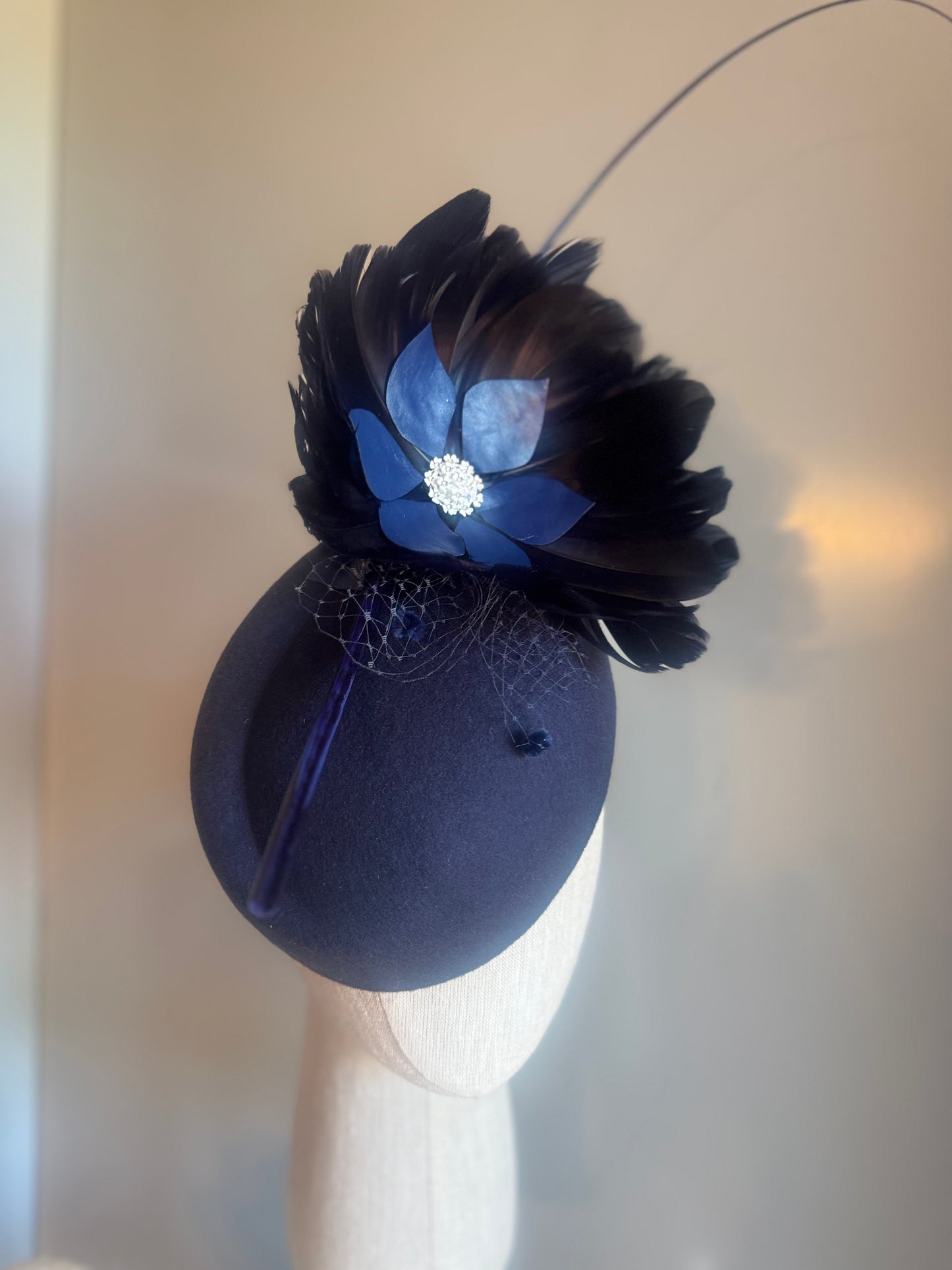 “Claudia” Navy feather pillbox