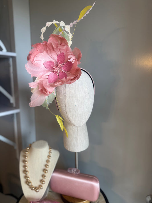 “Fleur” soft pinks,greens & yellow feather floral