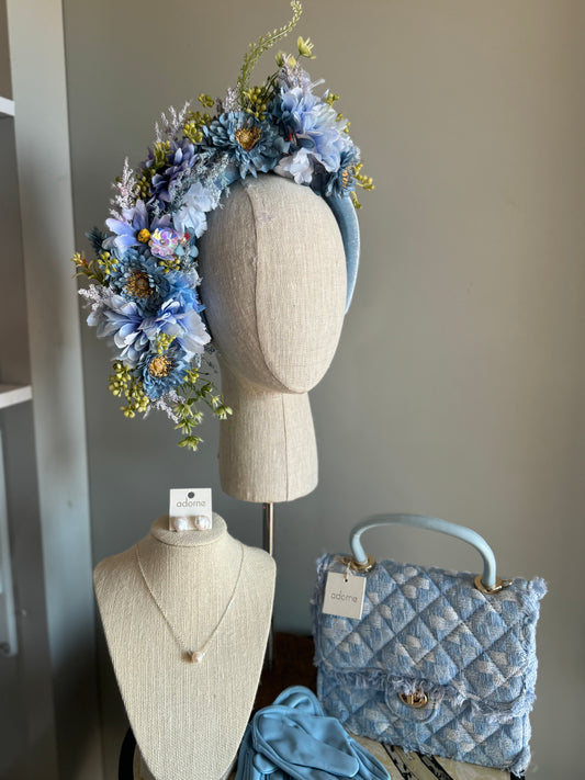 “Kaeleigh” soft blue floral fascinator