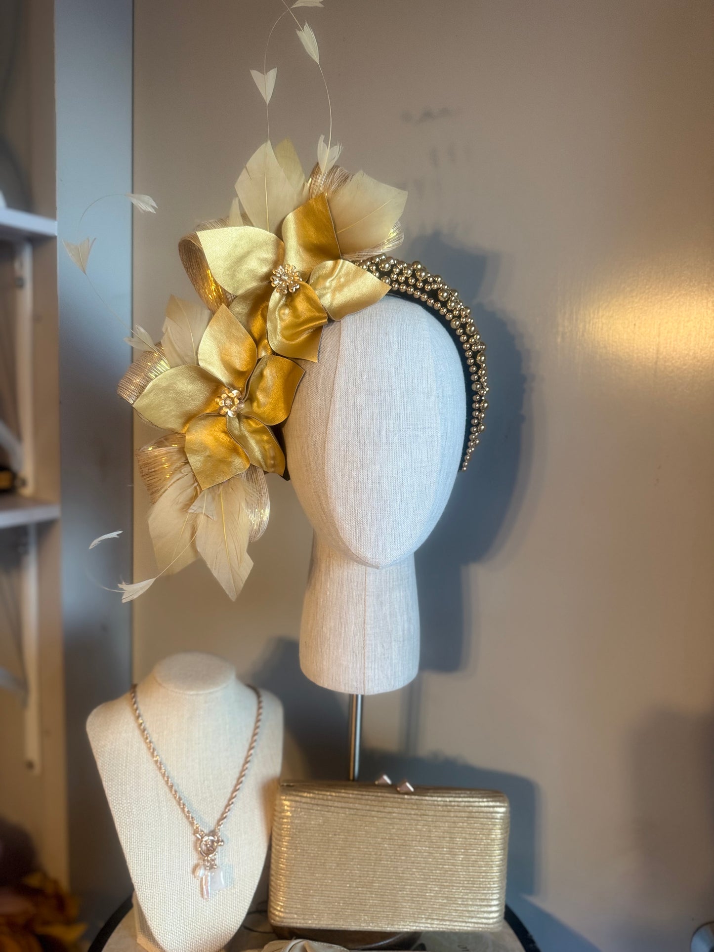 “Carmel” Gold &black pleather statement