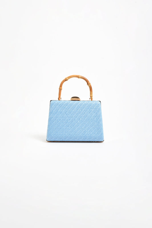 Bamboo handle weave small bag blue