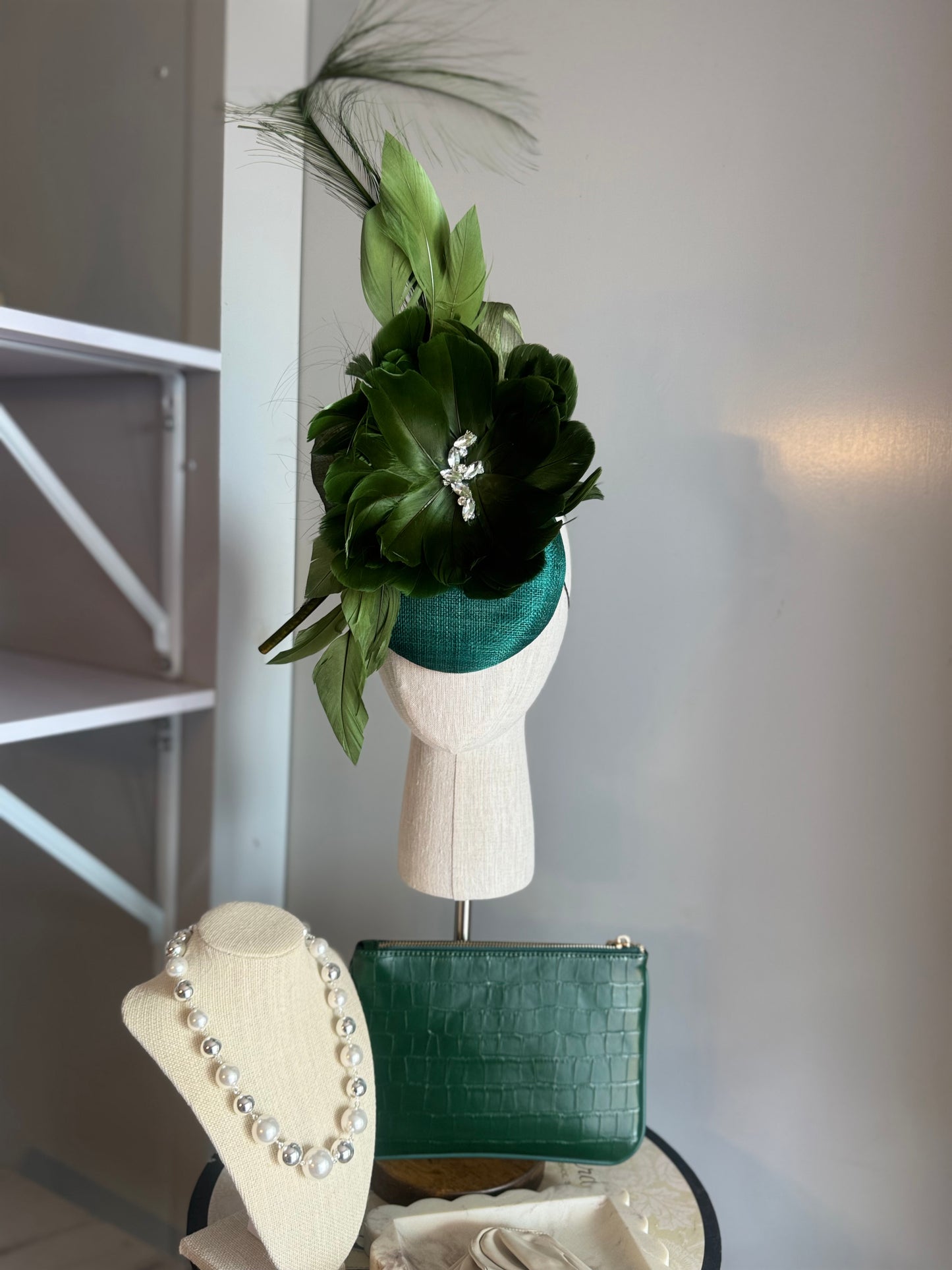 “Genevieve”Green feather statement